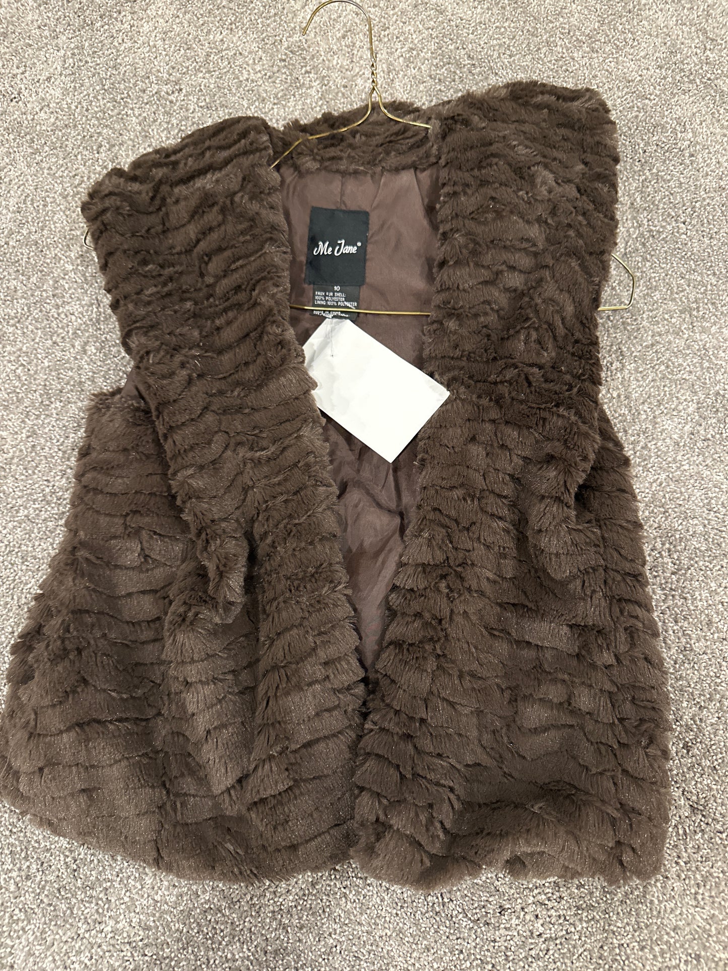 #133 Me Jane Girls Sz 10 Brown Fur Vest Perfect for Family Photos