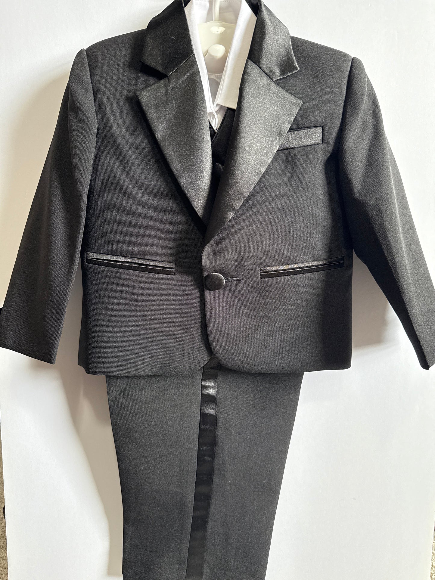 Seller #216, Boys black traditional custom made tuxedo, 24 months or 2T
