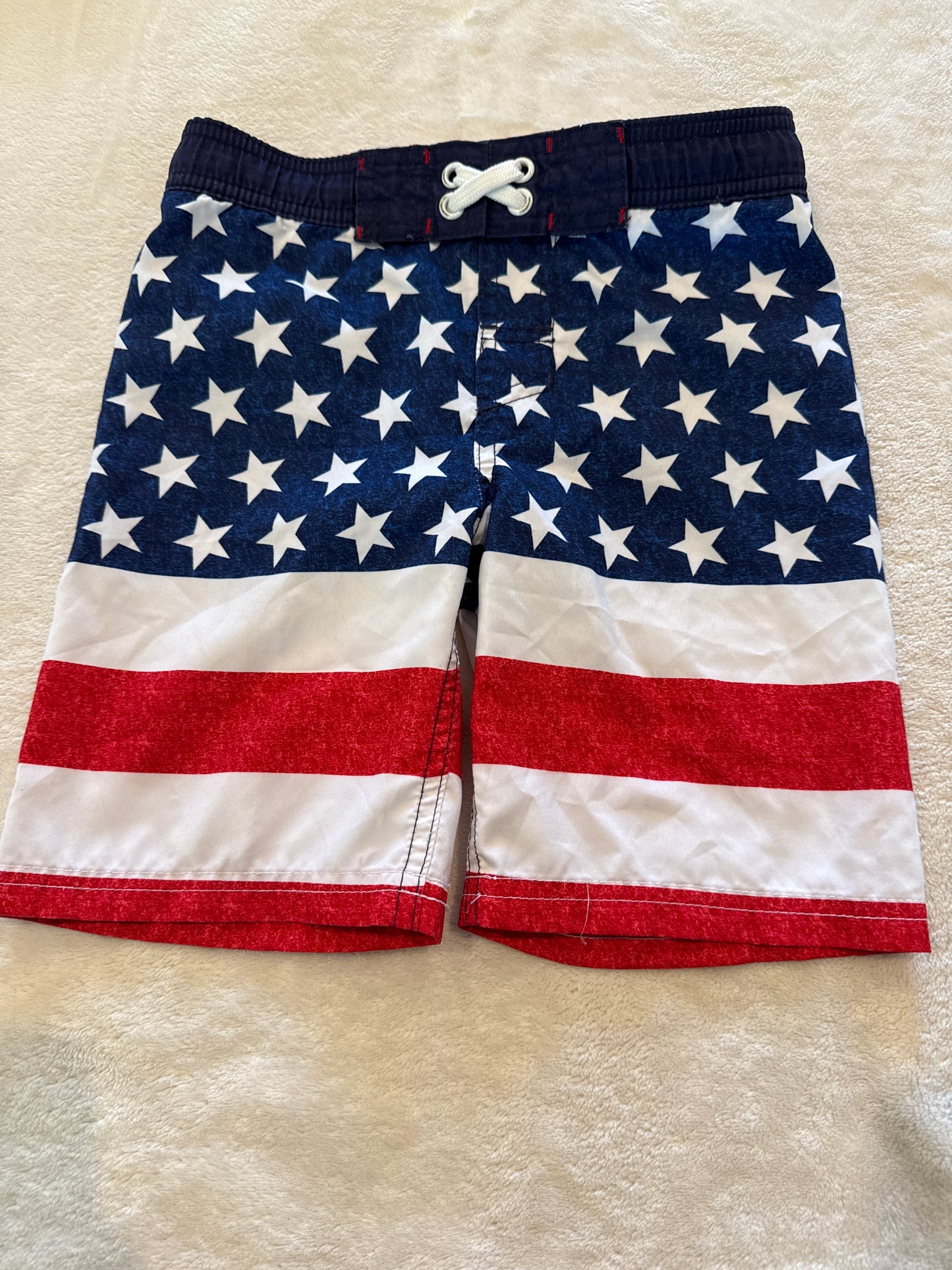 #46 Boys 4/5 Cat and Jack swim truck Fourth of July euc longer in length