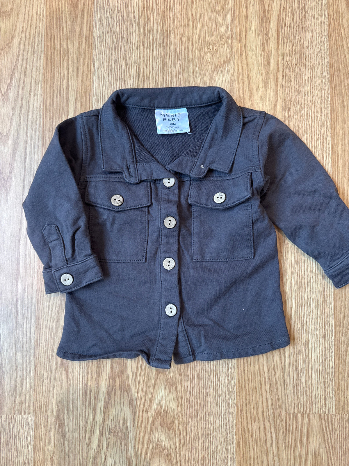 #87 Mebie Baby 18 month charcoal grey jacket EUC