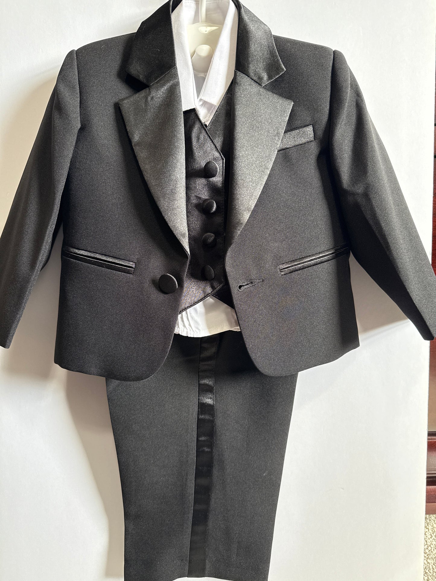 Seller #216, Boys black traditional custom made tuxedo, 24 months or 2T