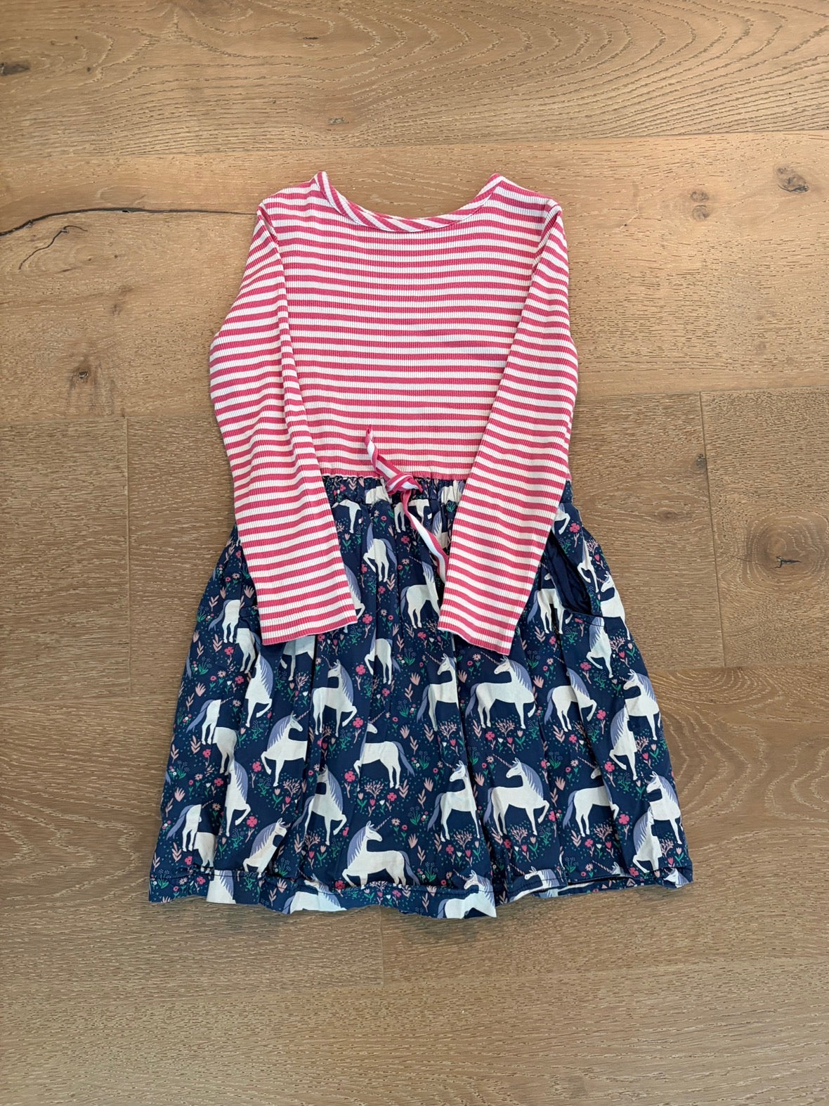 Seller #193 Mini Boden Girls Size 6/7 Unicorn and Stripes Long-Sleeved Dress