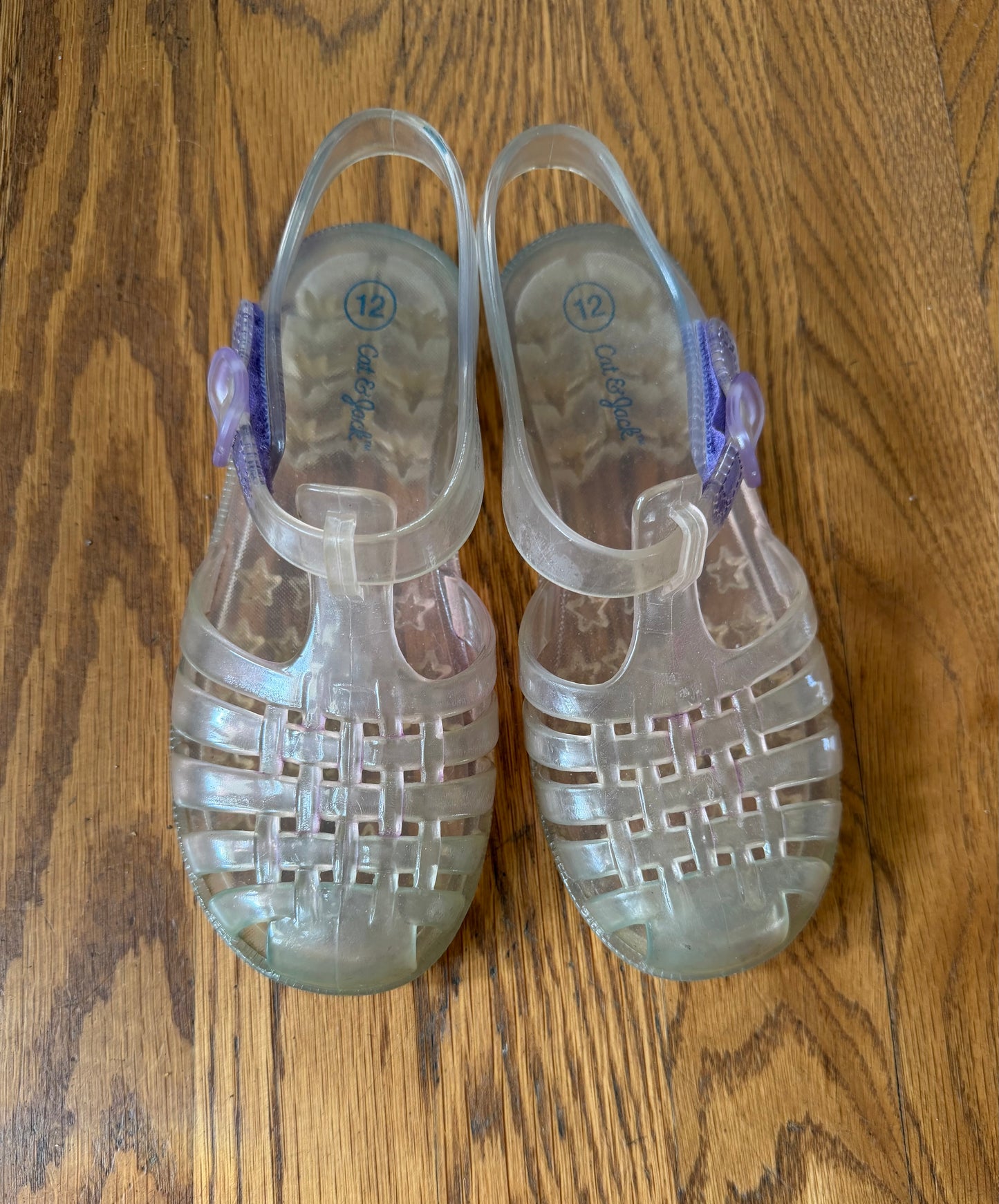 #155 Cat & Jack Clear Velcro Jelly Sandals, Girls Size 12