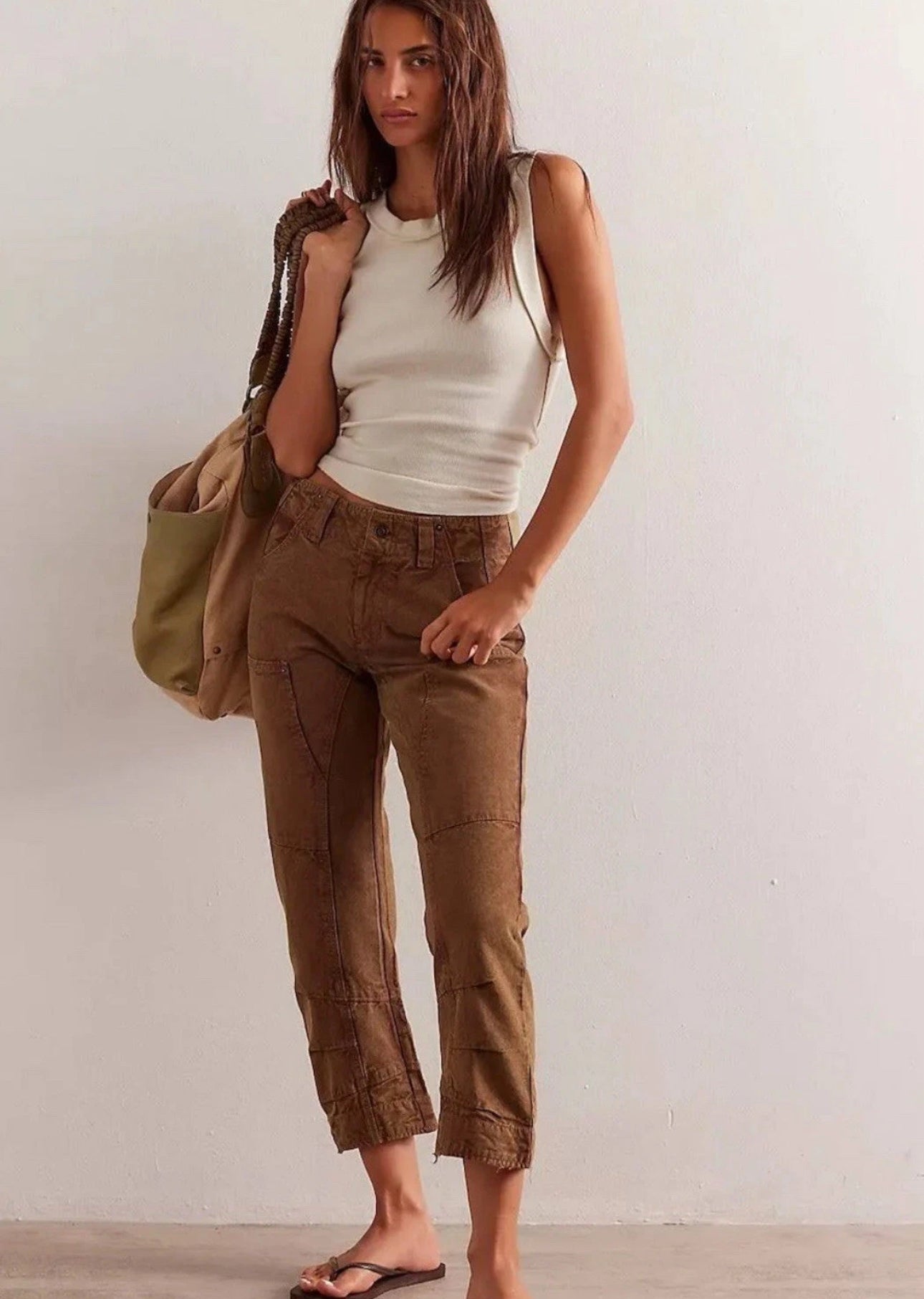 #111 Free People Supersonic Slim Pant Breen Brown Size 0 Waist 28”