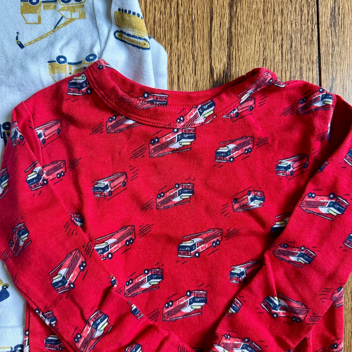 #113 GUC Boys Gap Pajamas Set of 3, Blue Stripe / Construction Vehicles / Firetrucks, size 2