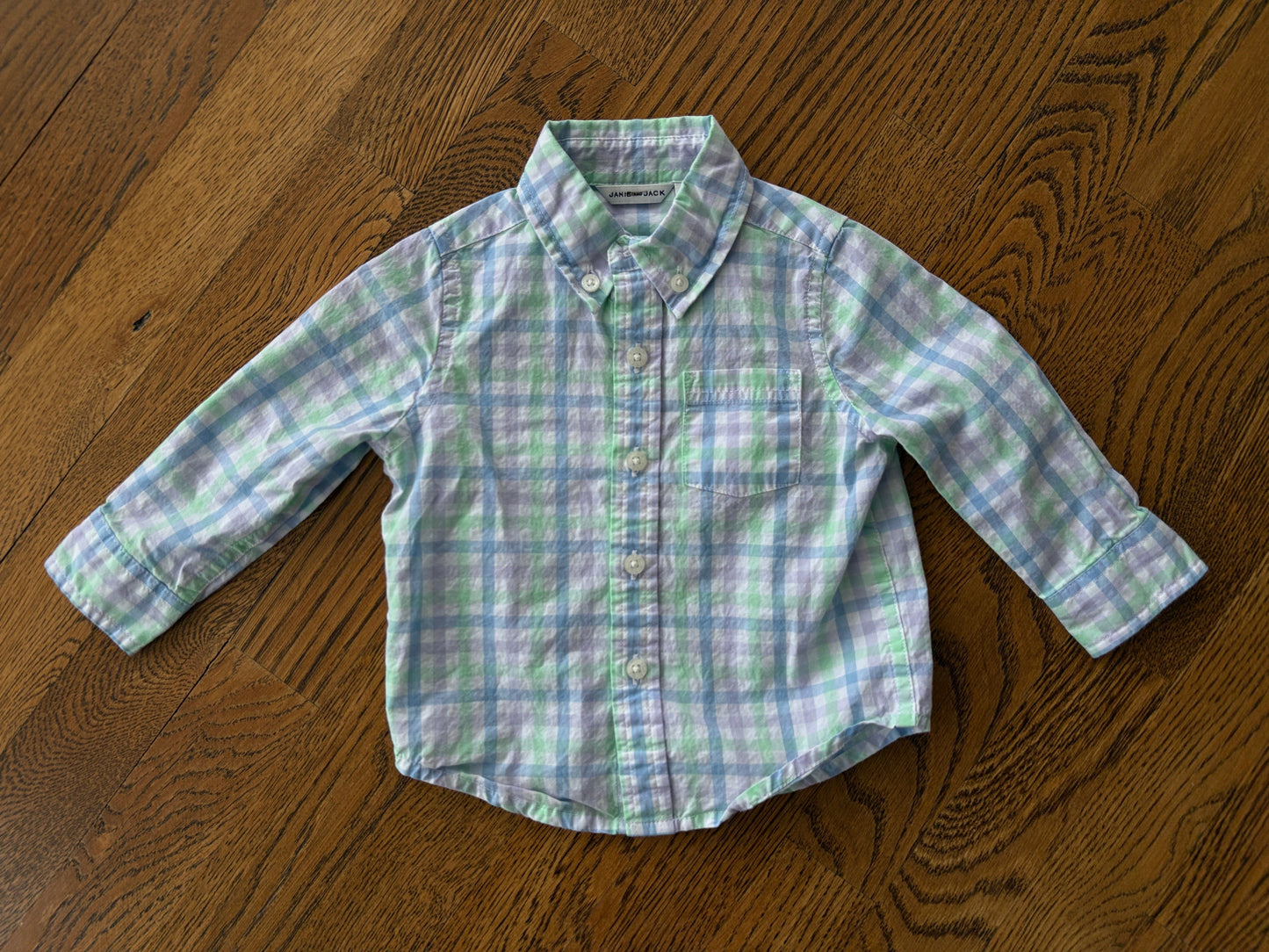 #103 • Boys • 6-12m • Janie and Jack • Blue/Green/Purple Gingham Button Down