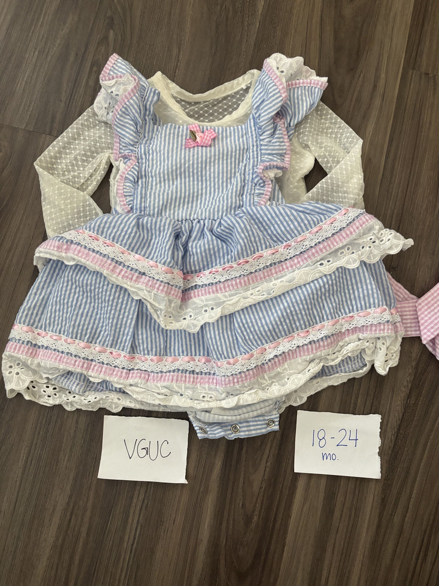 #77 - 18-24 Mo - VGUC Bums & Roses - Pastel Easter Dress Dress with sheer long sleeve shirt
