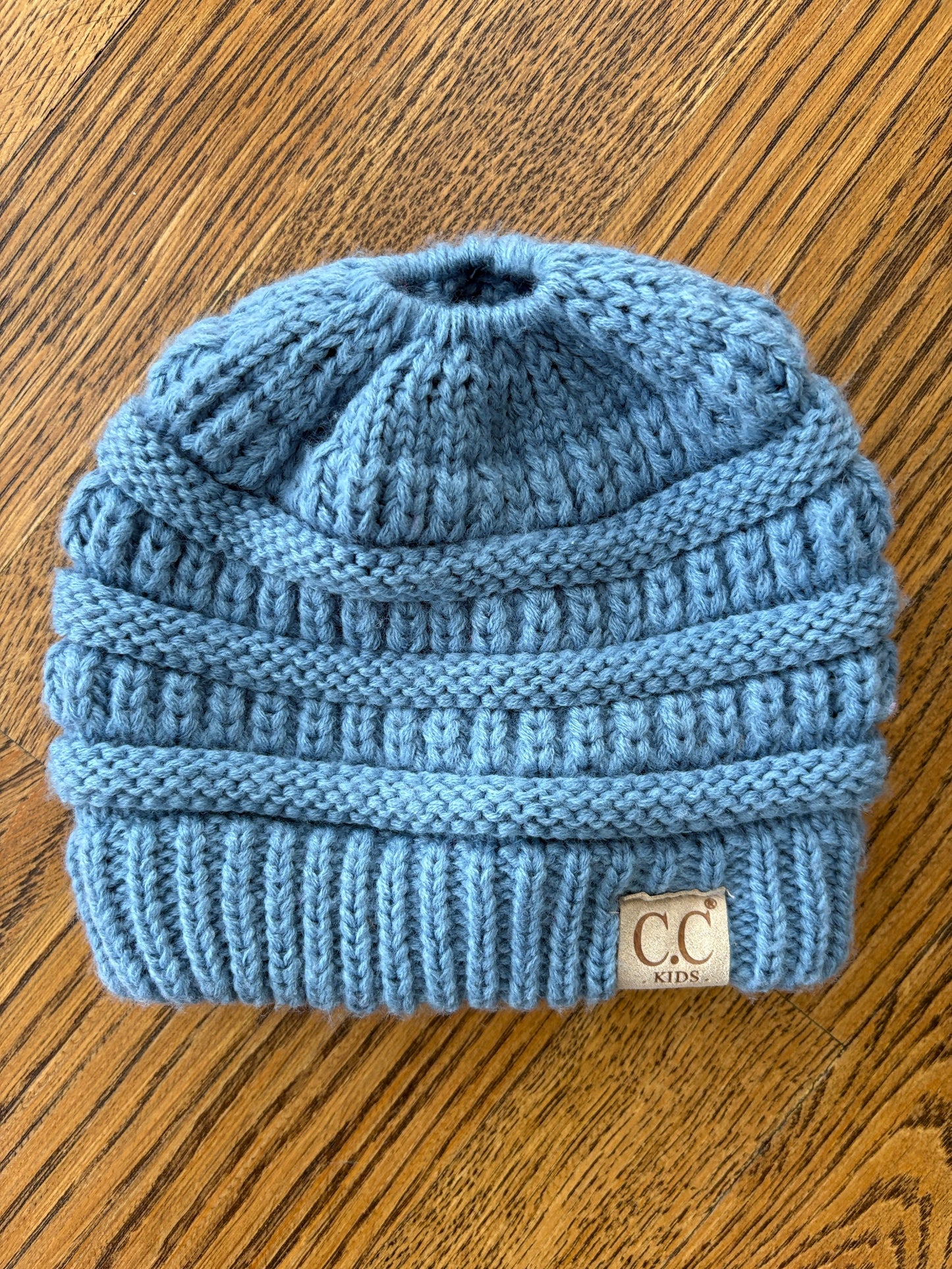 #103 • Girls • 2-4y • C.C. • Light Blue Knit Ponytail Hole Winter Hat