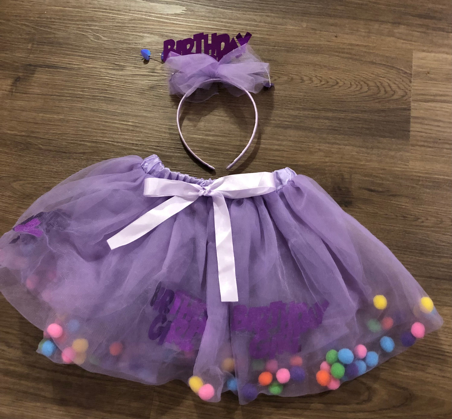 #82 Birthday Girl tutu and headband. Tag says one size fits most - I say fits size 3-5 best