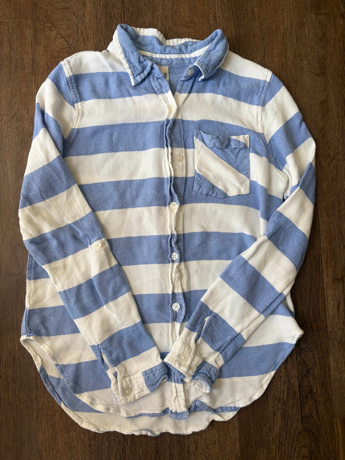 #126 Blue & White Striped Button-Down Shirt Girls S