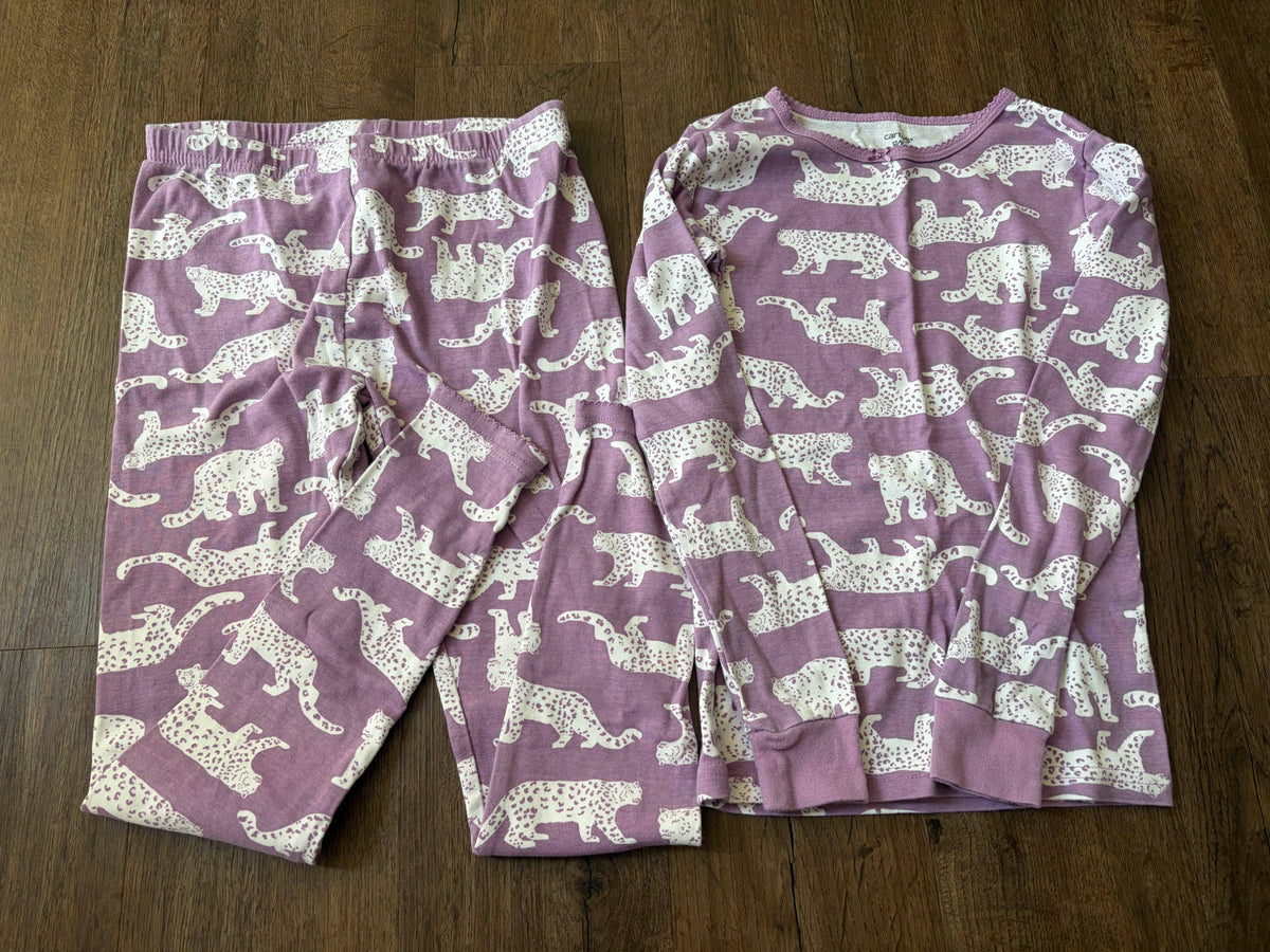 #126 EUC Carter's Purple & White Cheetah Pajamas Girls 12
