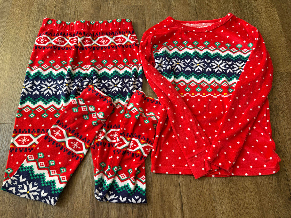 #126 Cat & Jack Red Patterned Fleece Pajamas Girls 12