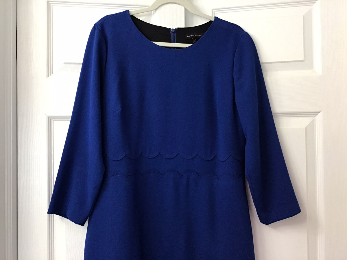 #90: Banana Republic Women’s Royal Blue Scalloped Waist Dress Size Large (14)
