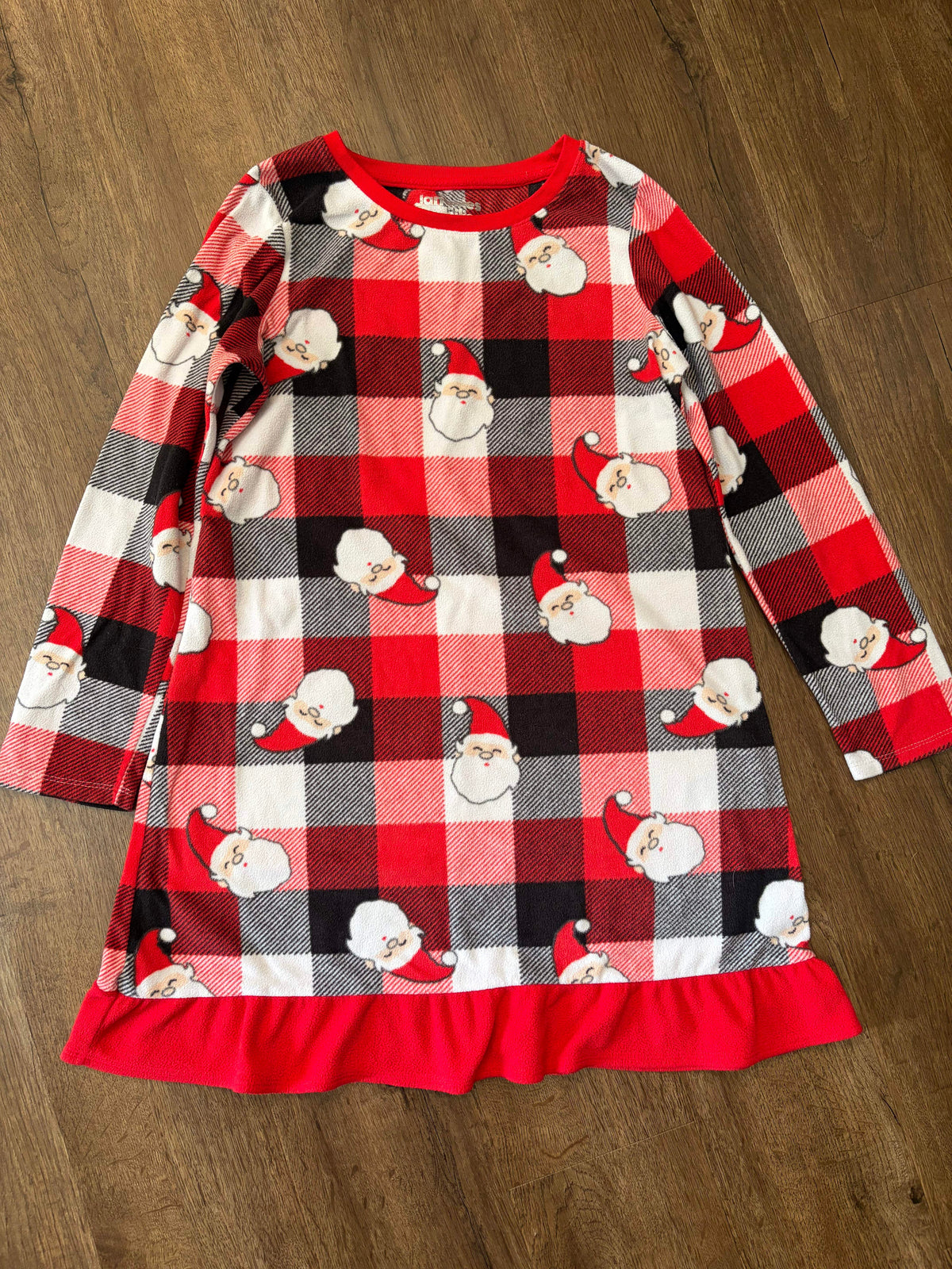 #126 Red/Black Plaid Santa Fleece Nightgown Girls L 10/12