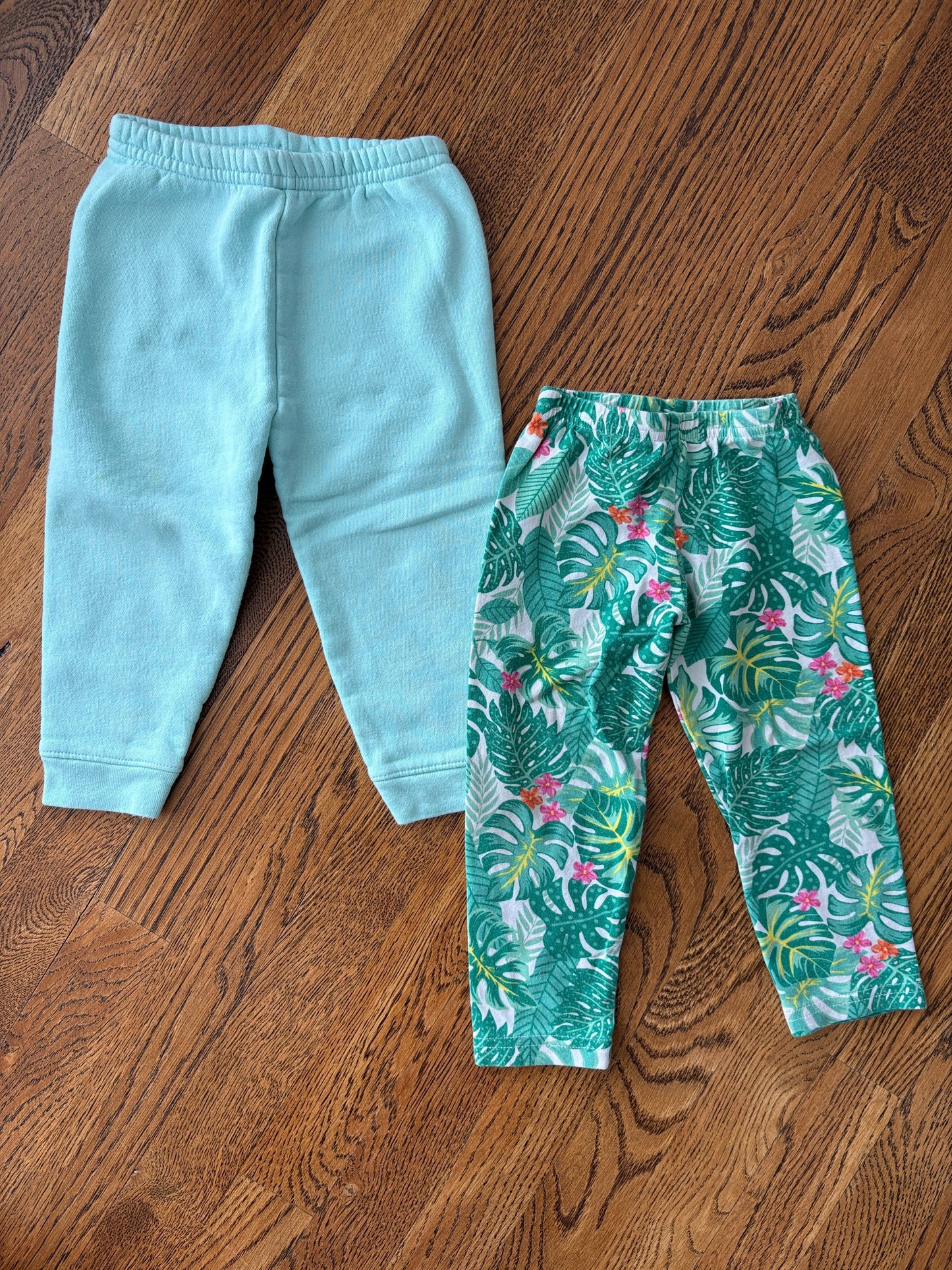 #103 • Girls • 2T • Turquoise Sweatpants + Tropical Leggings x2