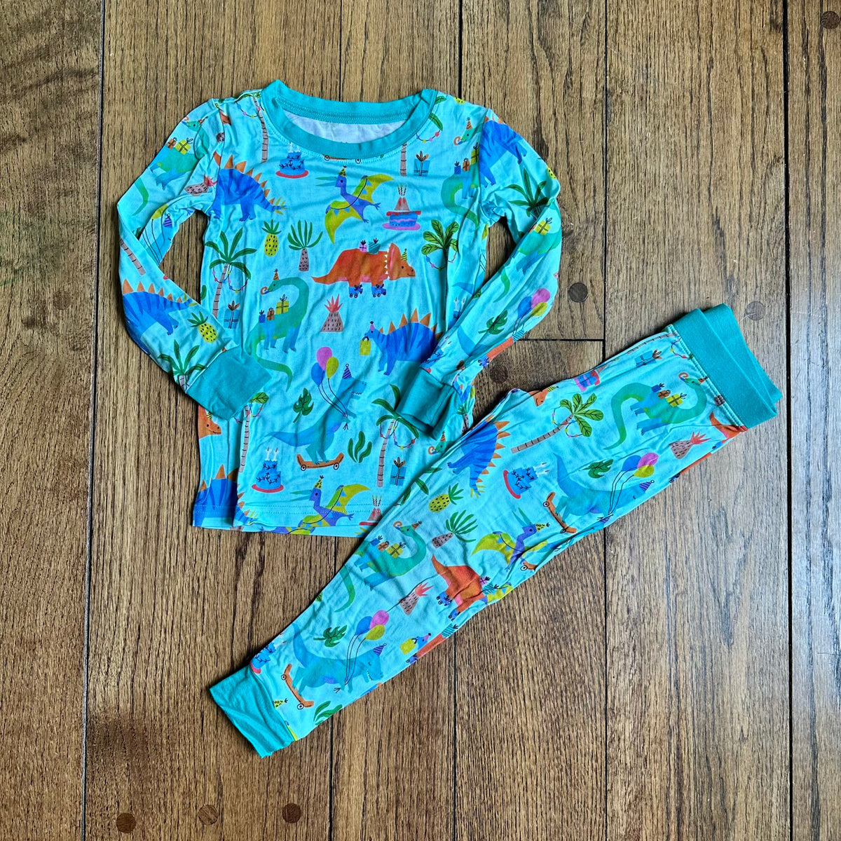#113 EUC Little Sleepies Prehistoric Birthday 2T