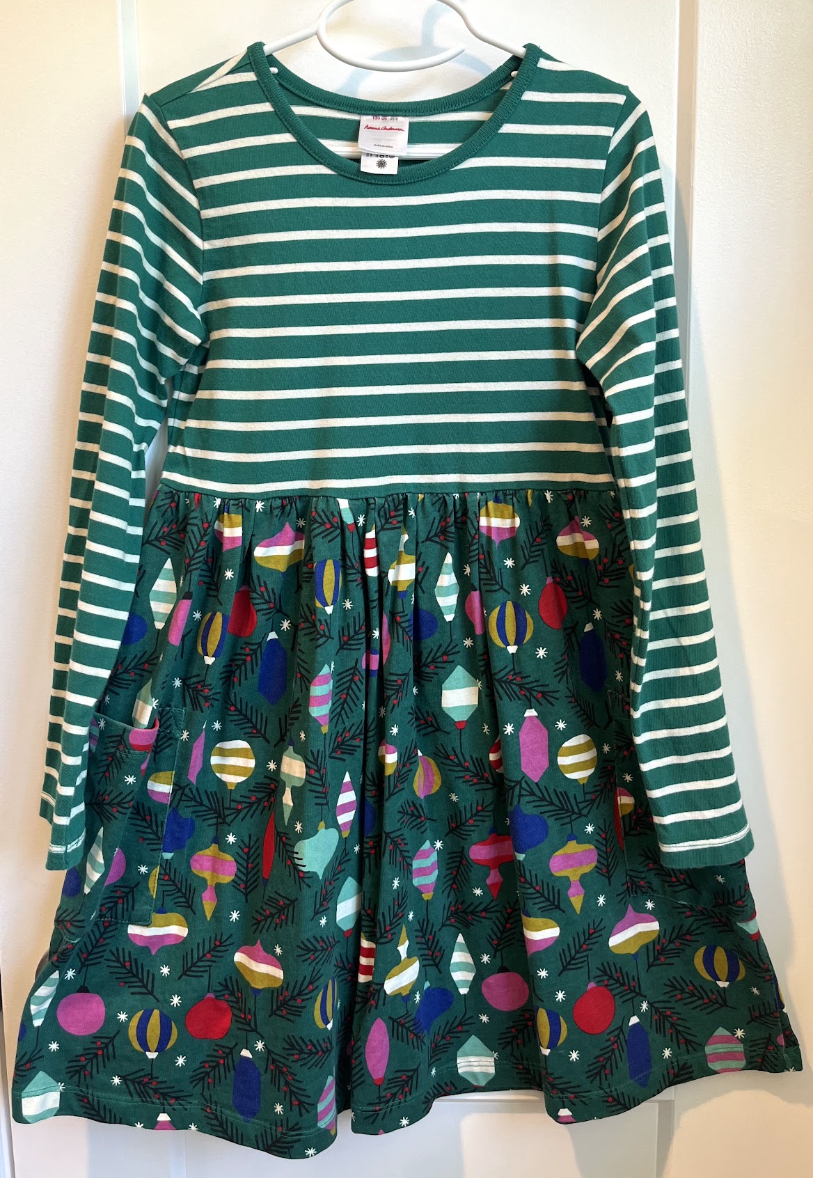 Seller #60 Hanna Andersson Holiday Mixie Playdress Green Stripe Ornaments Girls Size 8/130cm
