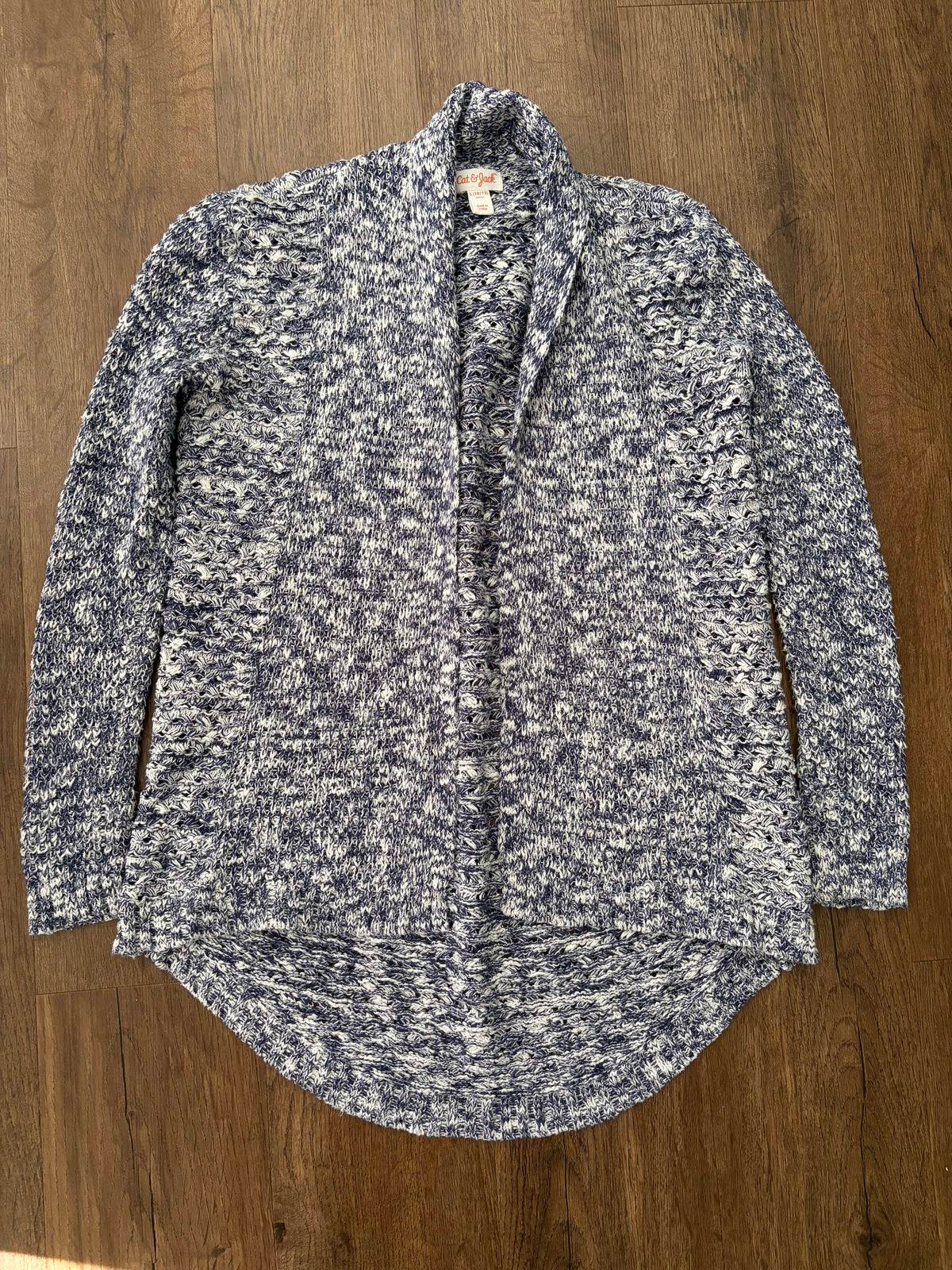 #126 Cat & Jack Blue Open Shawl Front Cardigan Girls L 10/12