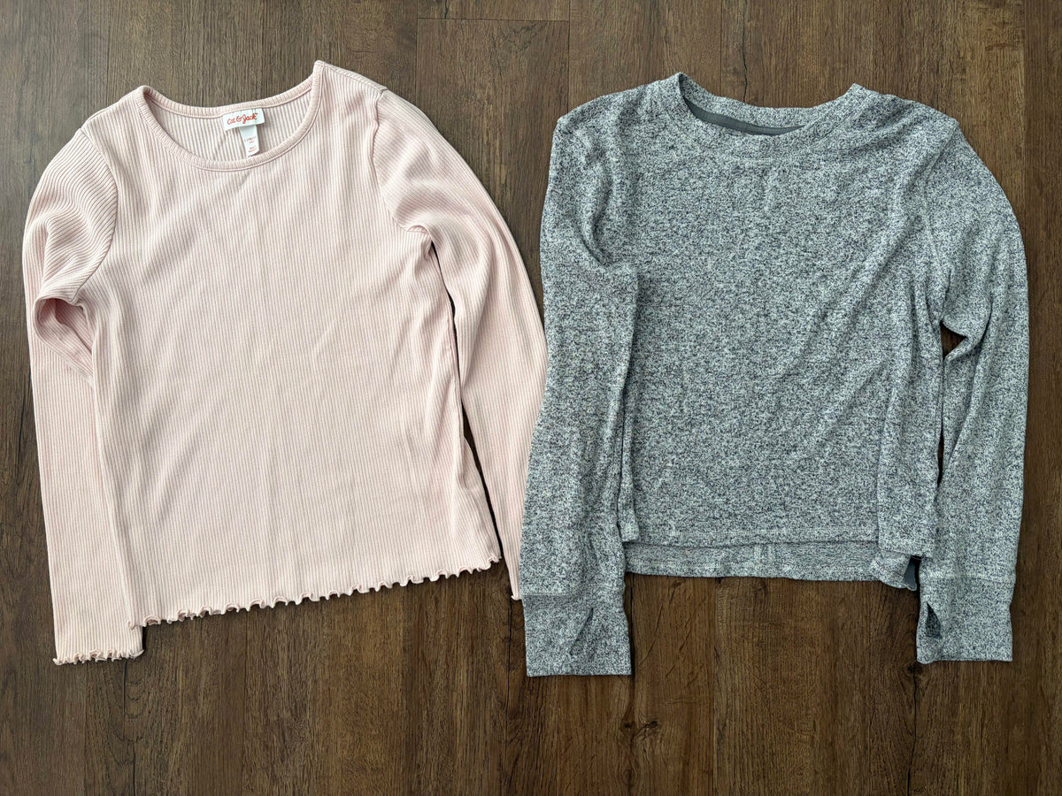 #126 All in Motion Gray Shirt & Cat & Jack Light Pink Shirt Girls L 10/12