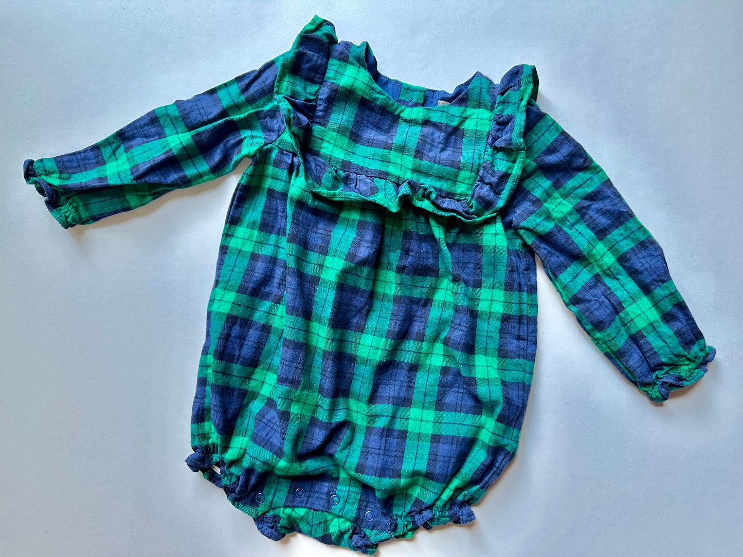 #104 Janie and Jack 12-18 mos girl plaid romper