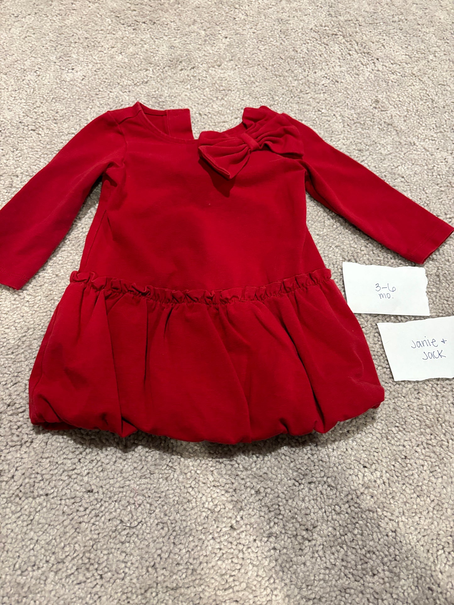 #138 - 3-6 Mo - EUC Janie + Jack - Red LS Bow Dress - PU 45236