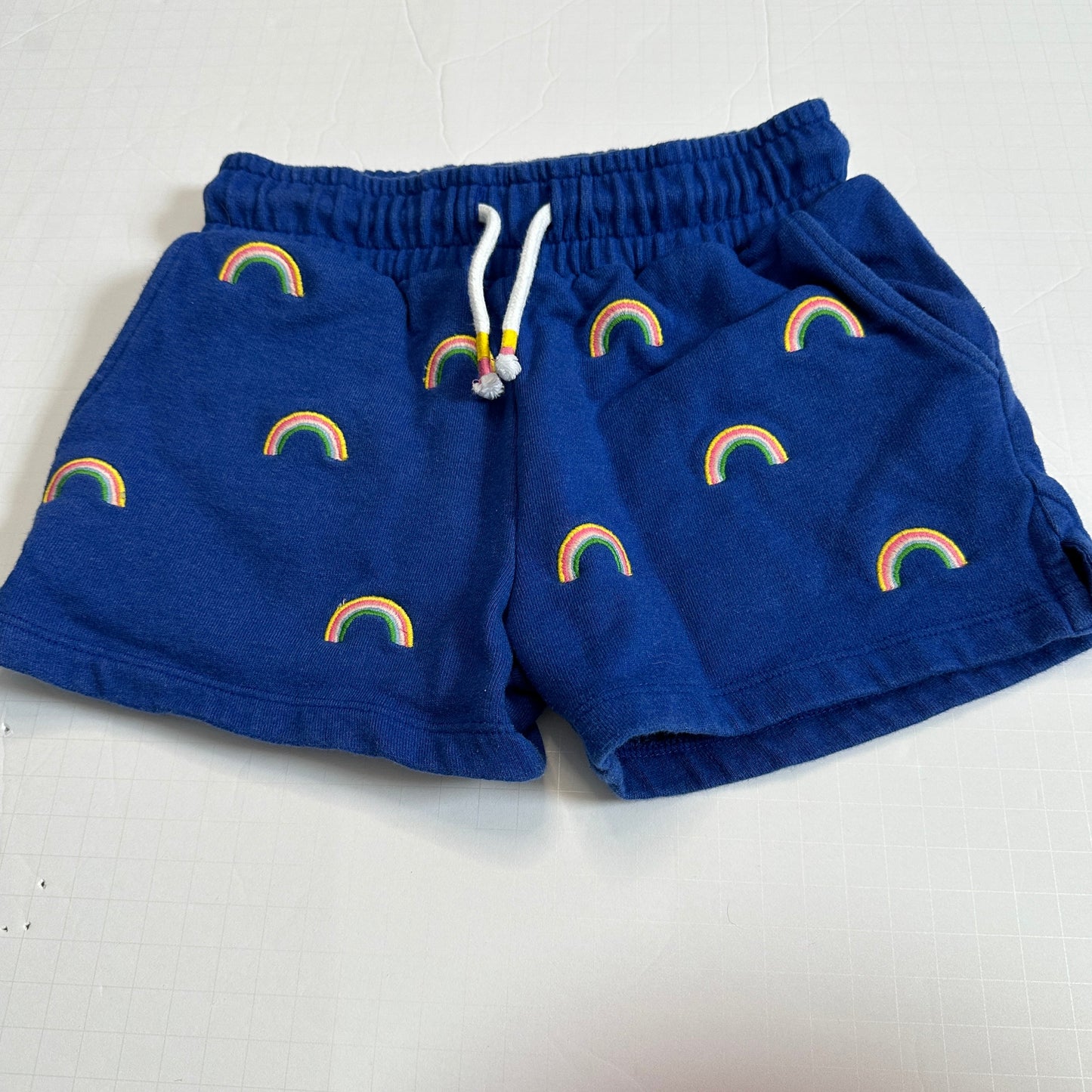 #26 Mini Boden Blue Terry shorts with Rainbows Size 6/7