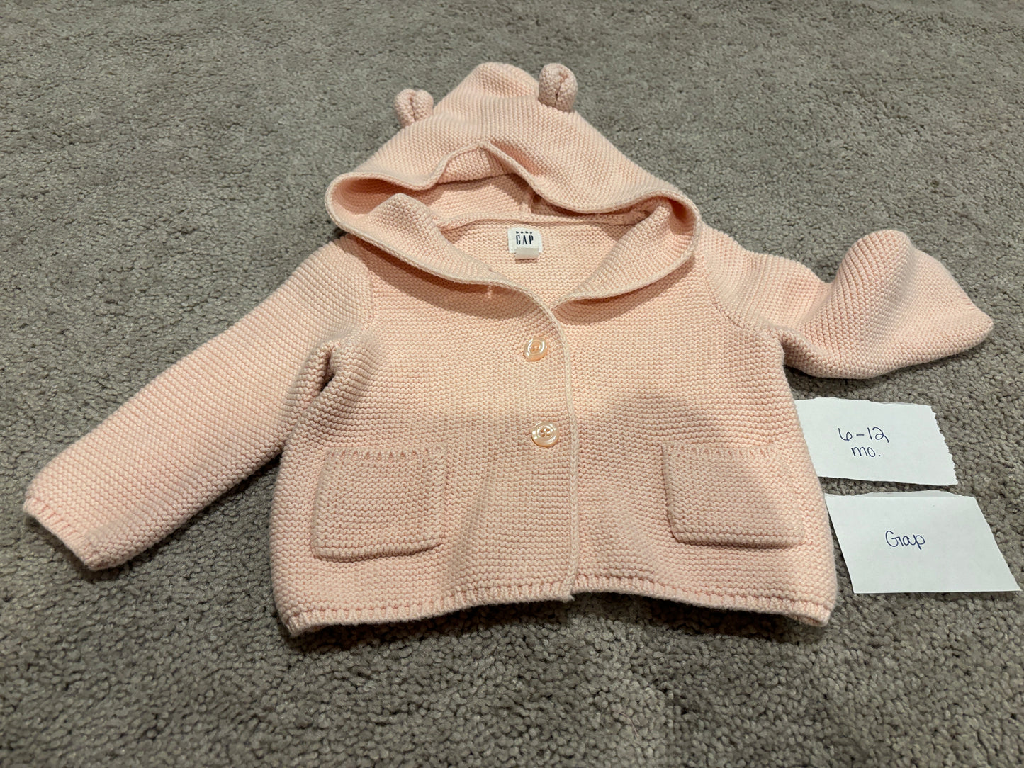 #138 - 6-12 Mo - EUC Gap - Pink Hooded Sweater - PU 45236