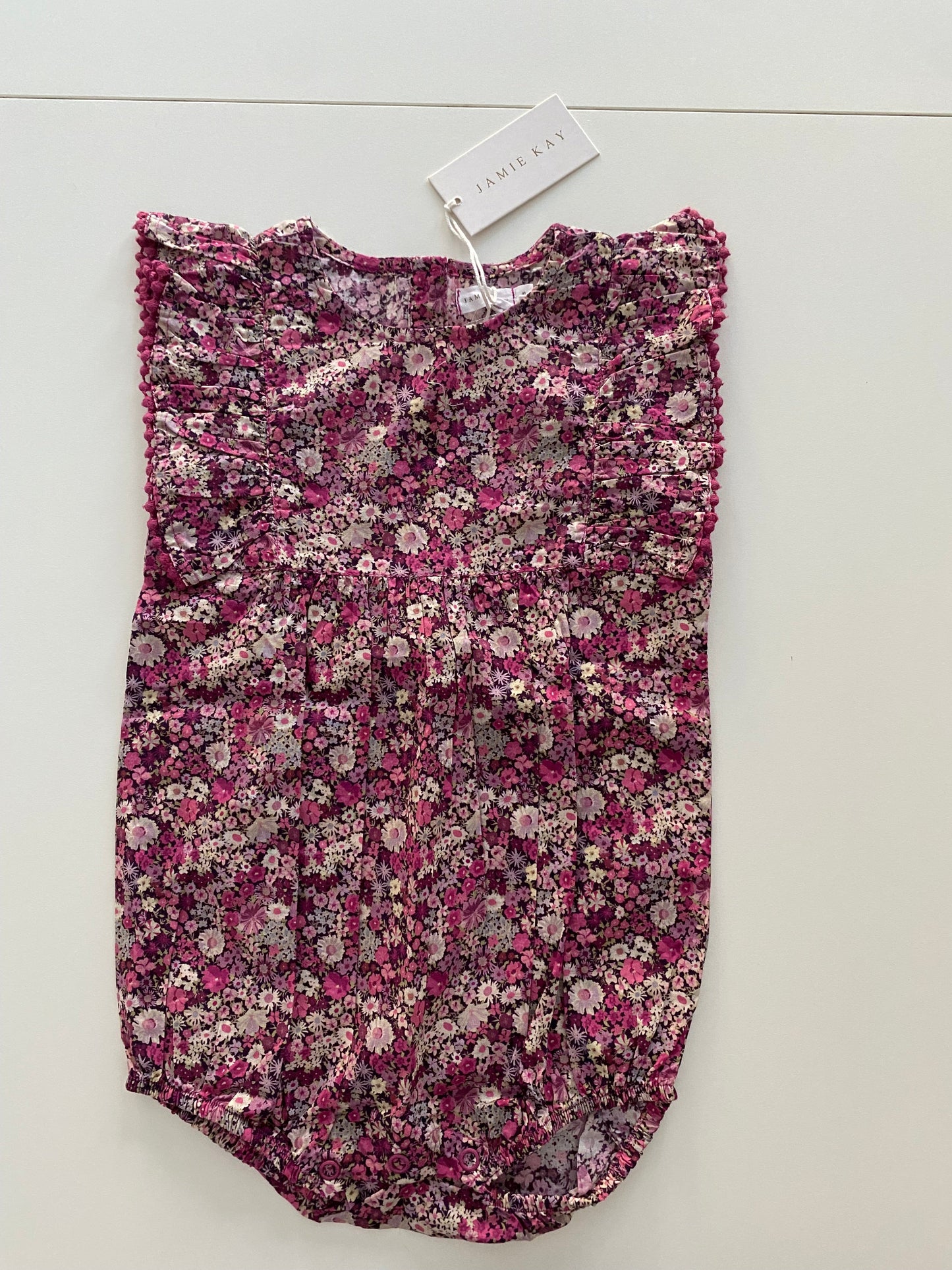 #117, Girls 2T, Jamie Kay Garden Print Floral Ruffle Romper, New with Tag