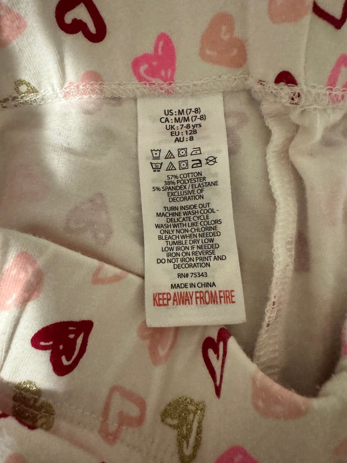 #55 girls valentines leggings size 7/8