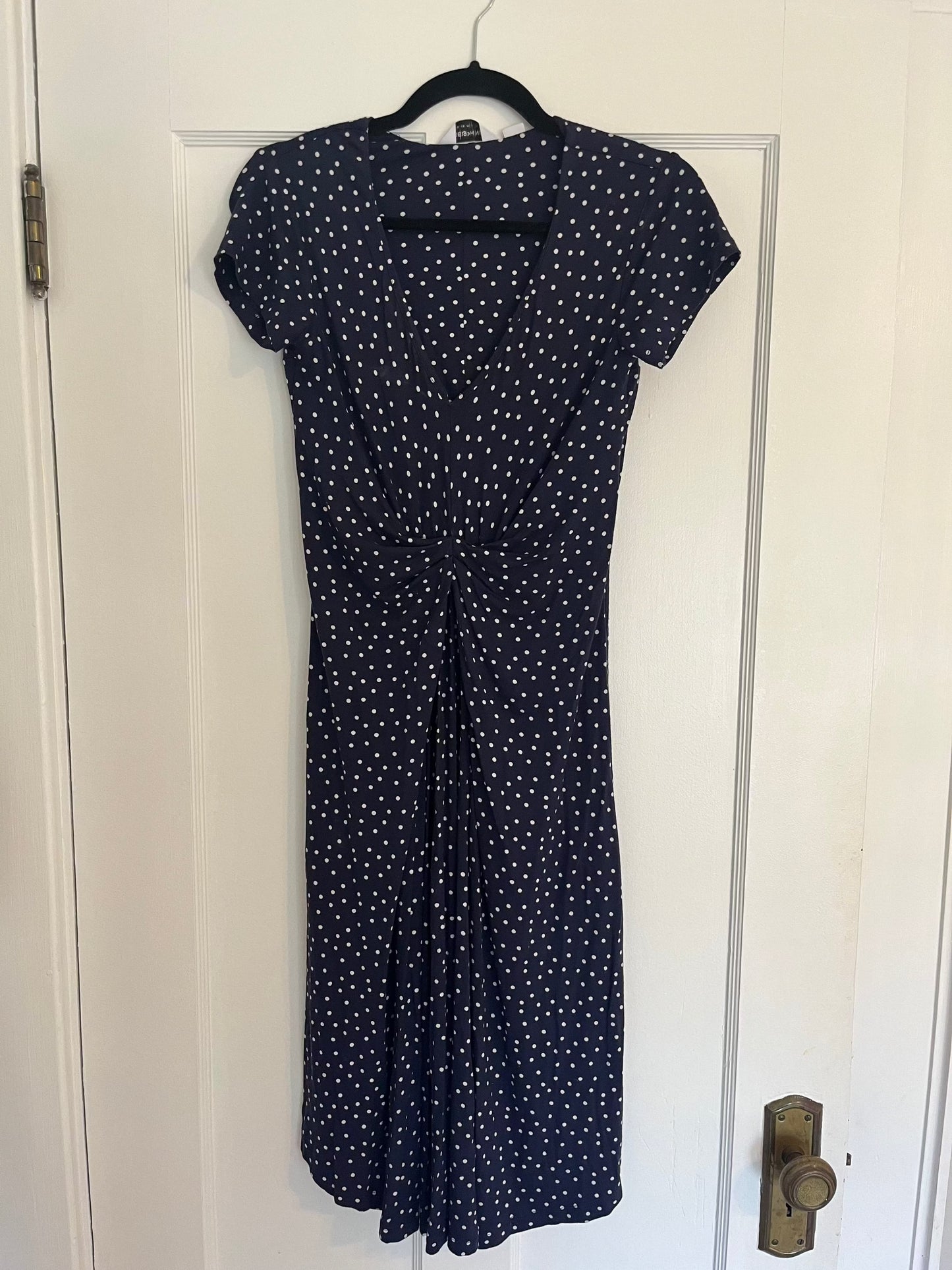 #109 Seraphine Maternity Navy Polka Dot Jersey Dress- Size 4