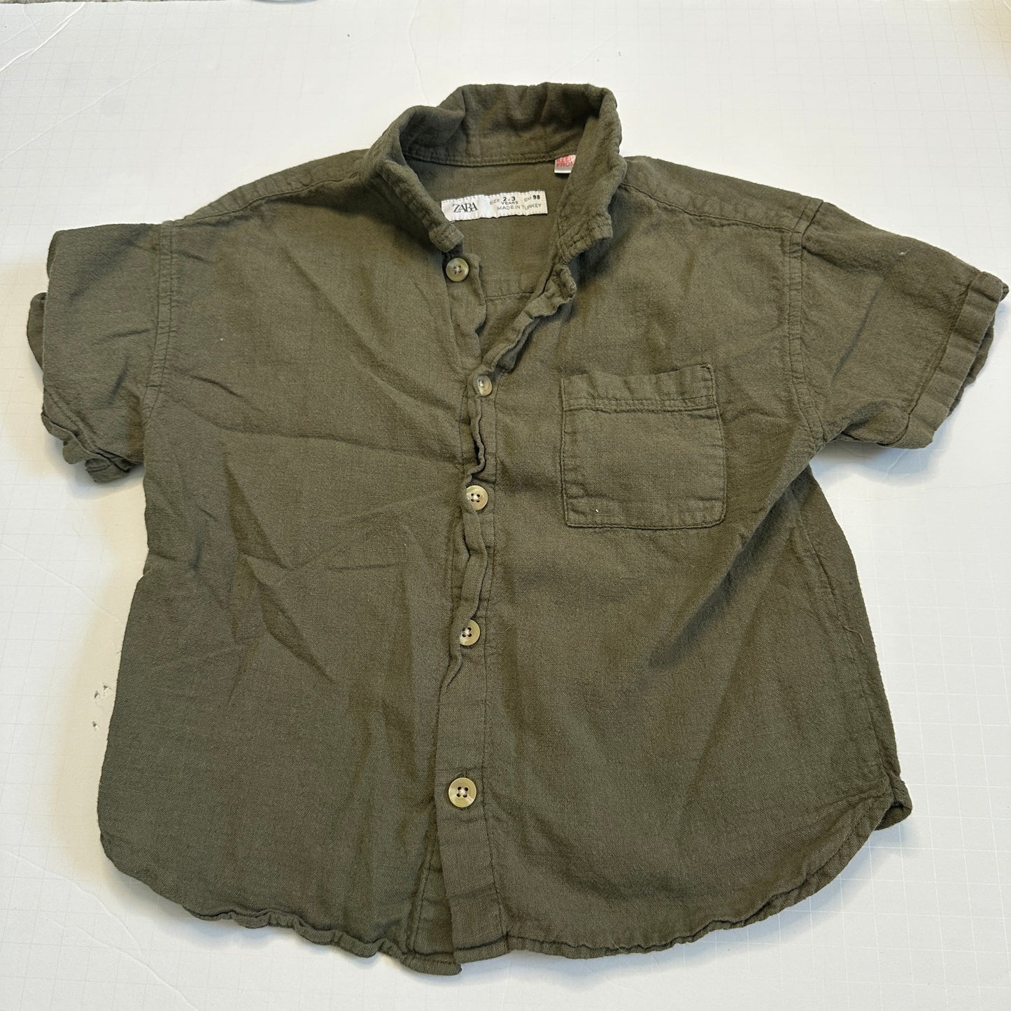 #26 Zara Olive green Linen Button Down Shirt 2/3