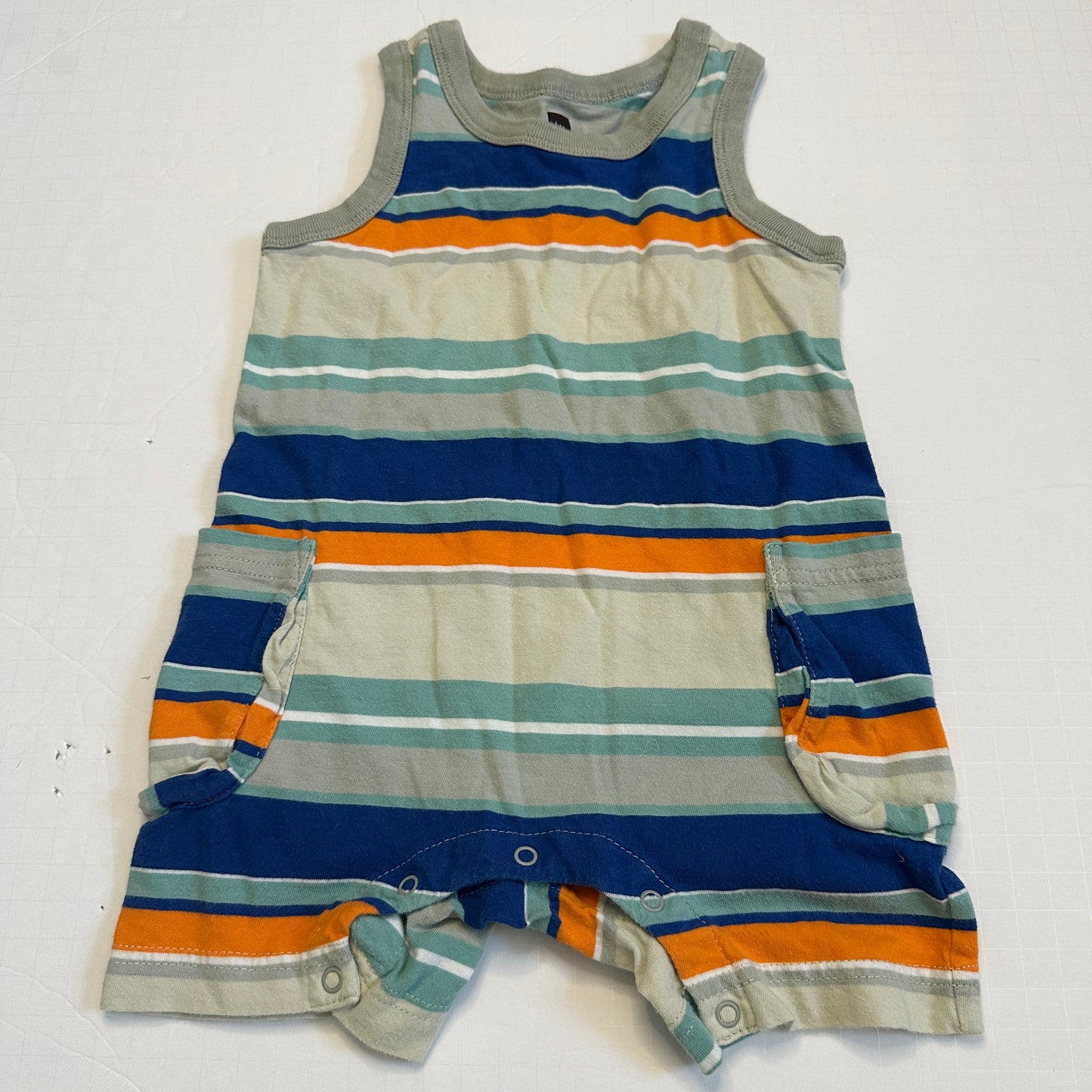 #162 Tea Striped Romper 12-18M