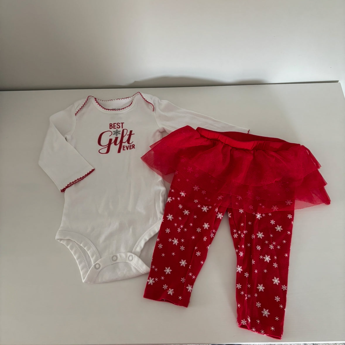 Seller #195 - Carter’s Baby Girl Holiday “Best Gift Ever” Top and Pant Skirt set - Size 9 Months