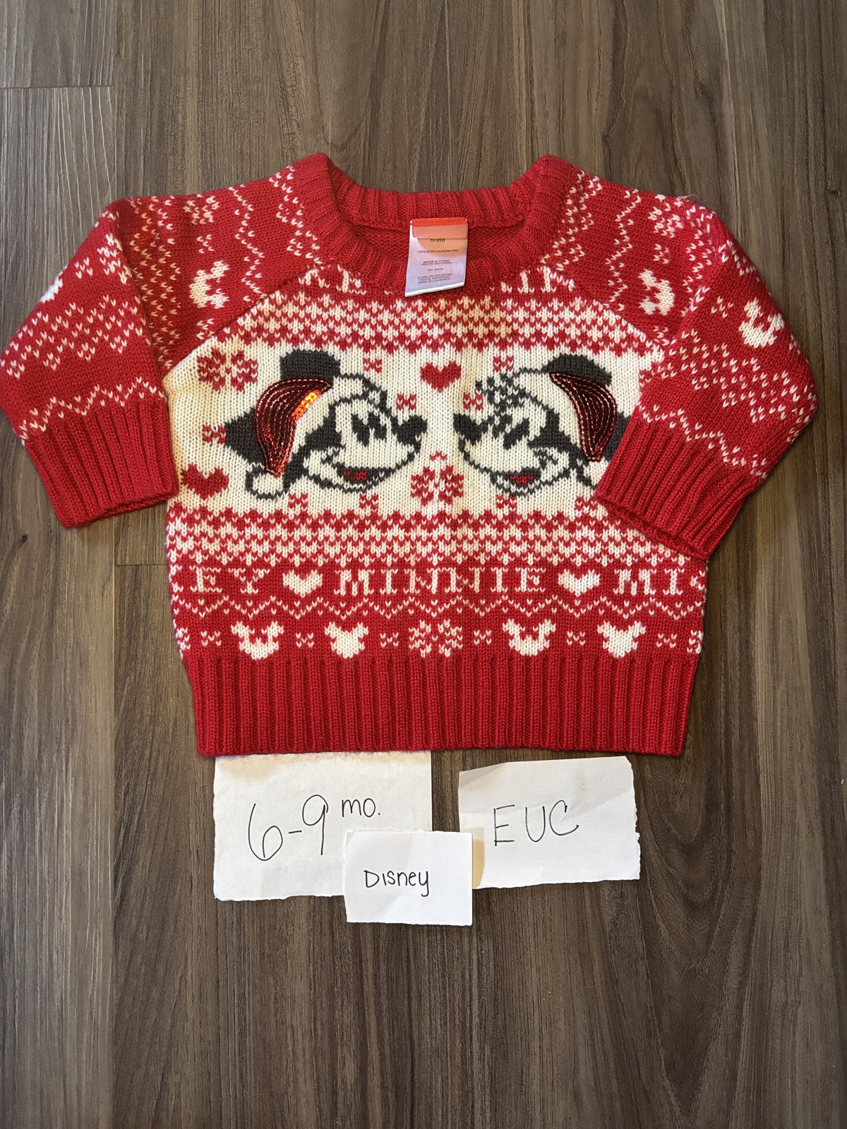 #138 - 6-9 MO EUC Disney Mickey/Minnie Christmas Sweater