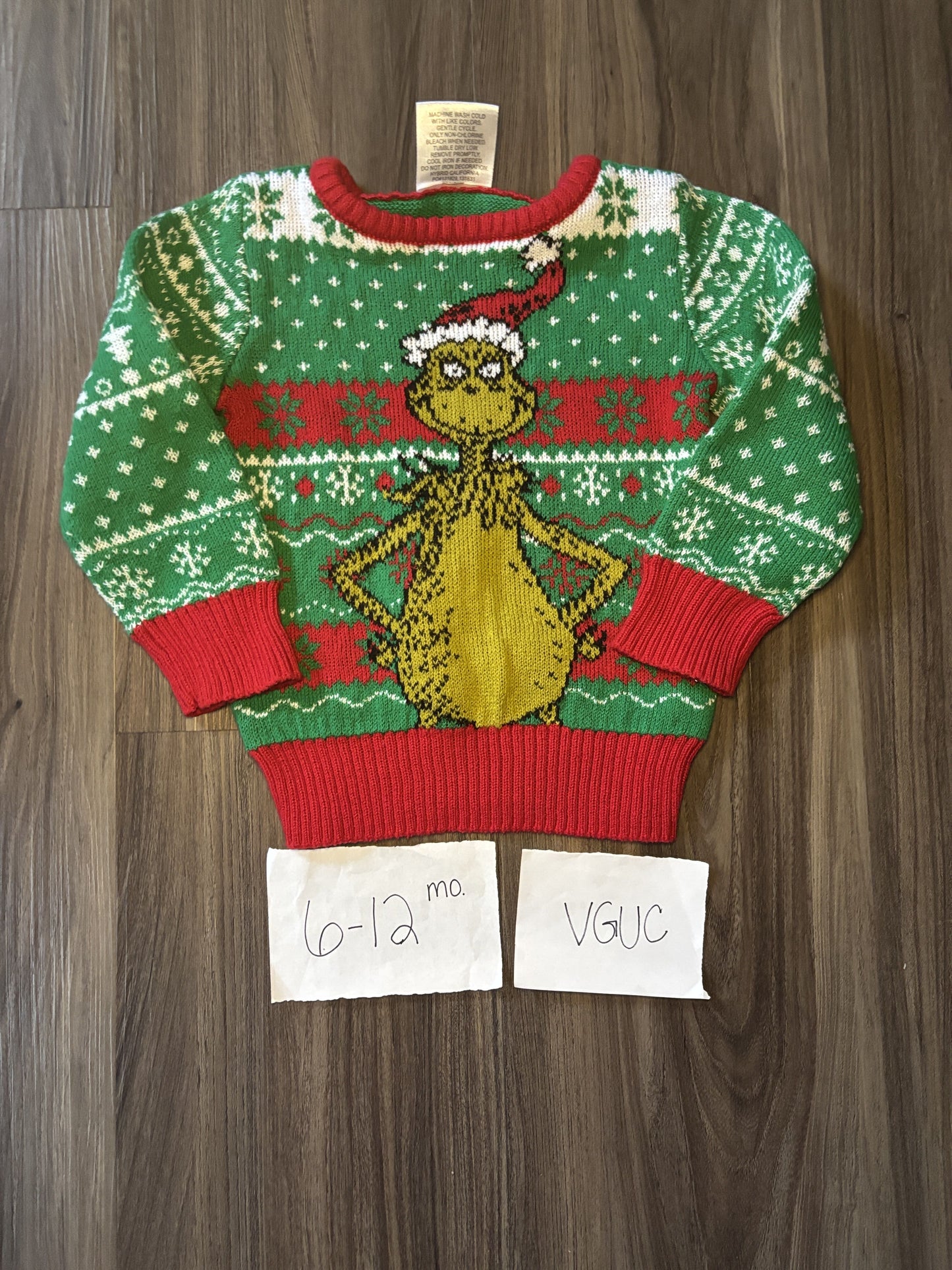 #138 - 6-12 Mo - VGUC Grinch Christmas Sweater - PU 45236