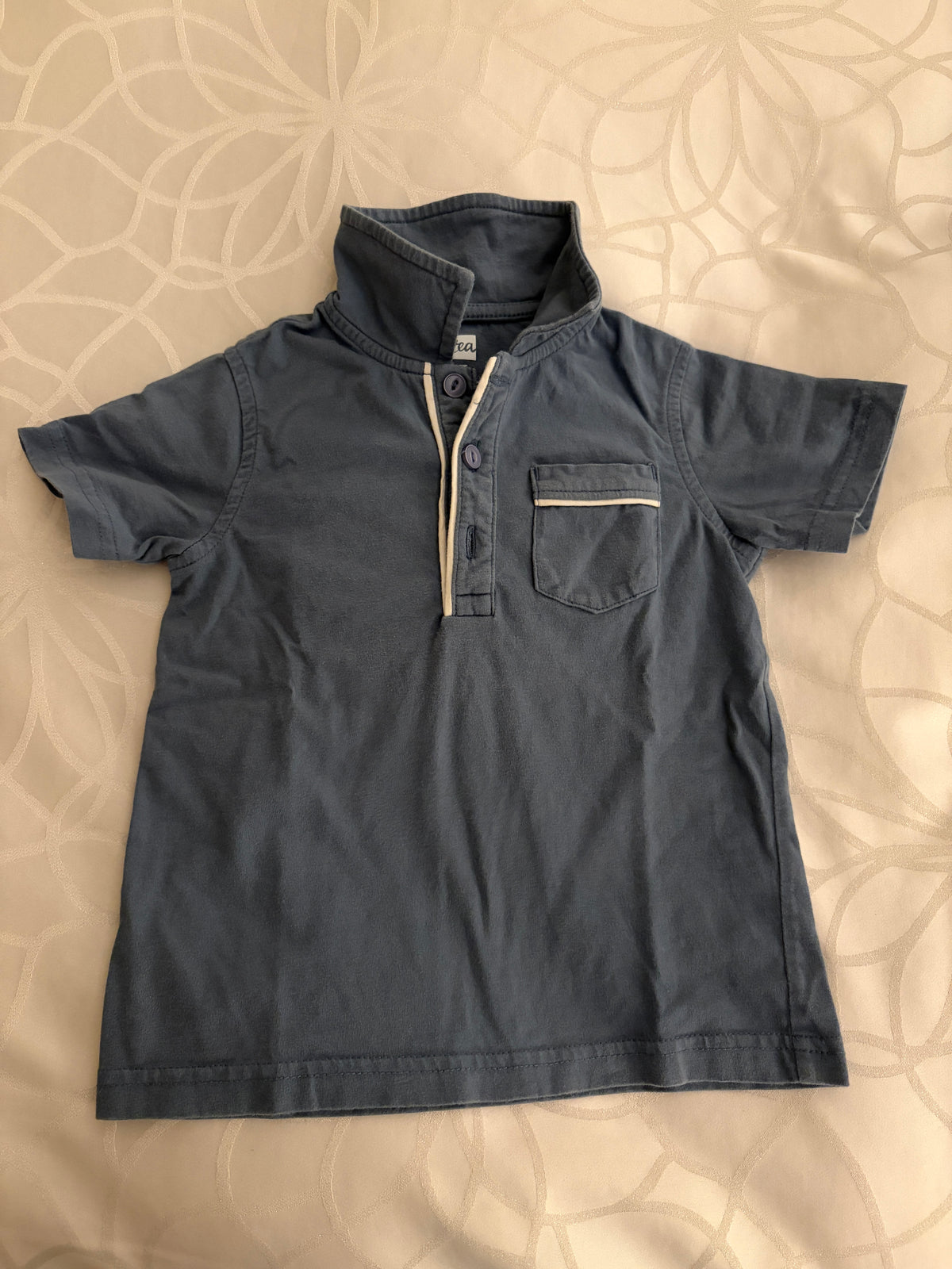 #30 Boys Tea collared indigo shirt, size 3T