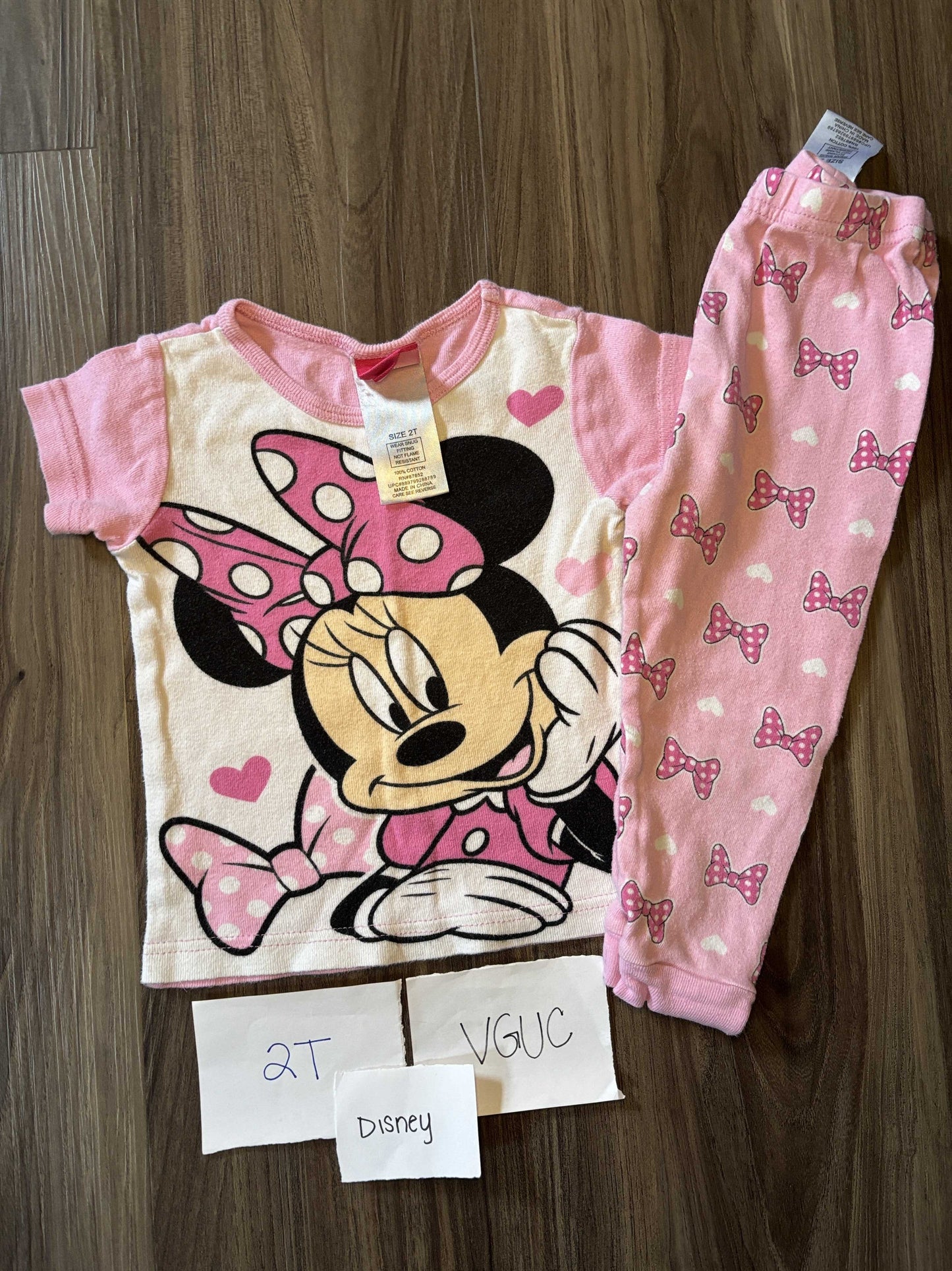#77 - 2T - VGUC Disney - Pink Minnie Mouse Short Sleeve + Pants PJs