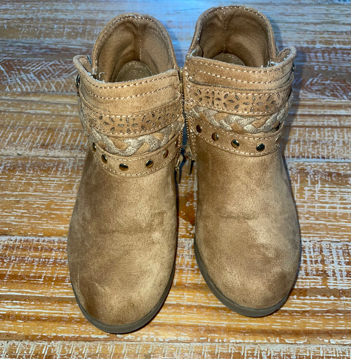 #4 Jumping Beans Braided Tan Ankle Boots Girls 9c