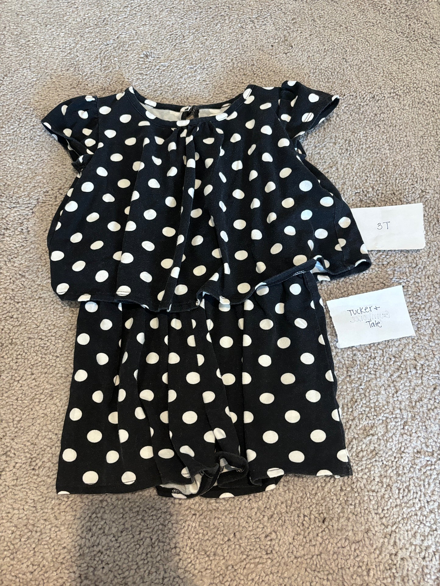 #77 - 3T - VGUC Tucker & Tate - Black/White Polka Dot Romper
