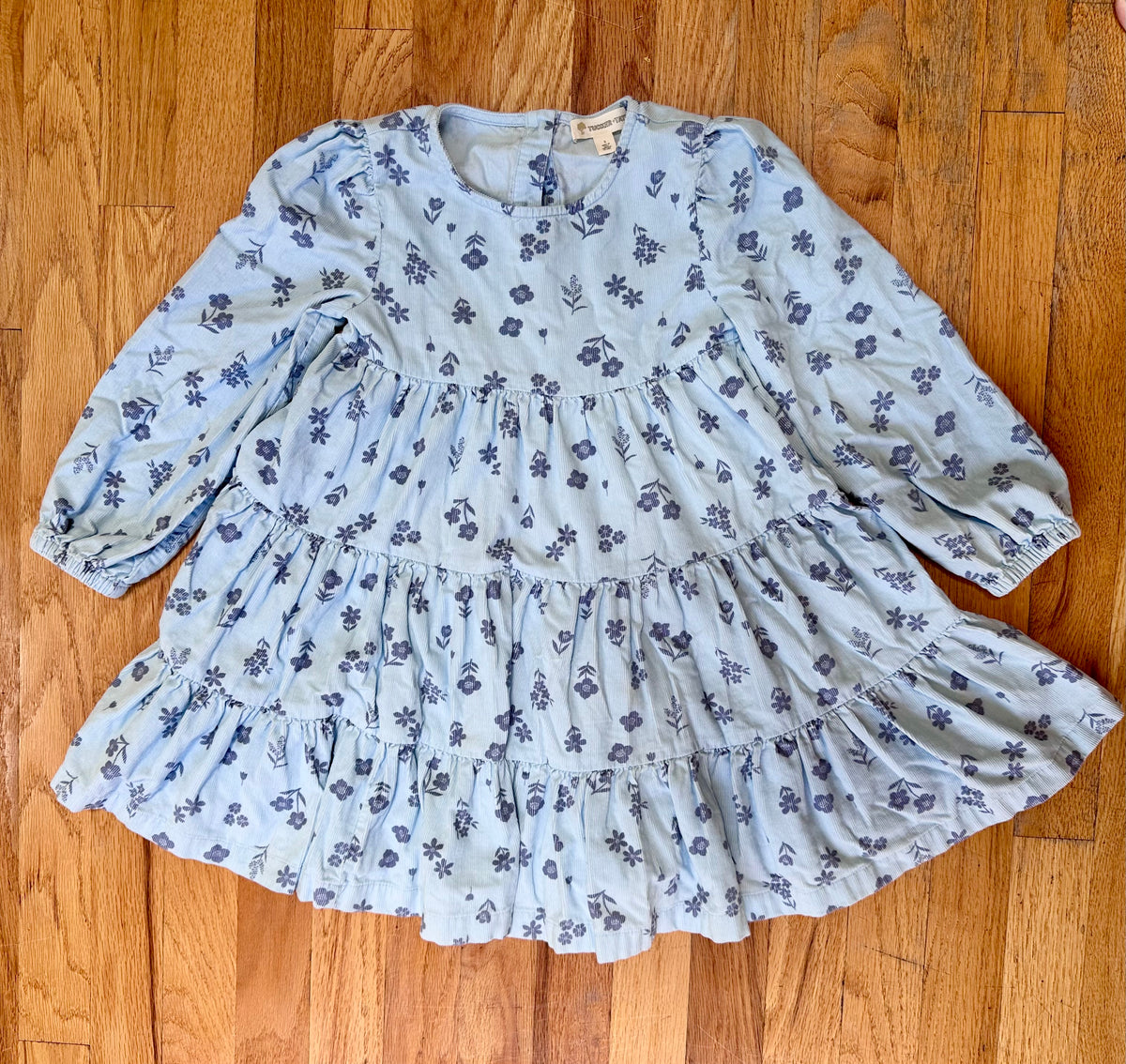 #104 Tucker + Tate girl size 5 blue with flowers corduroy twirl dress