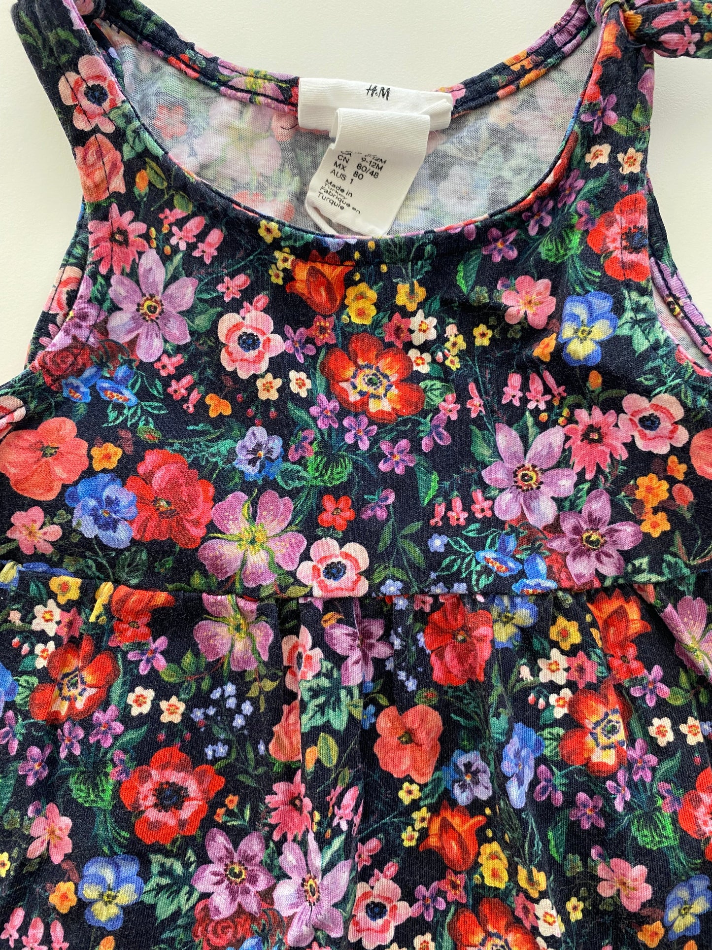 #117, H&M navy floral dress, Girls 12M, VGUC