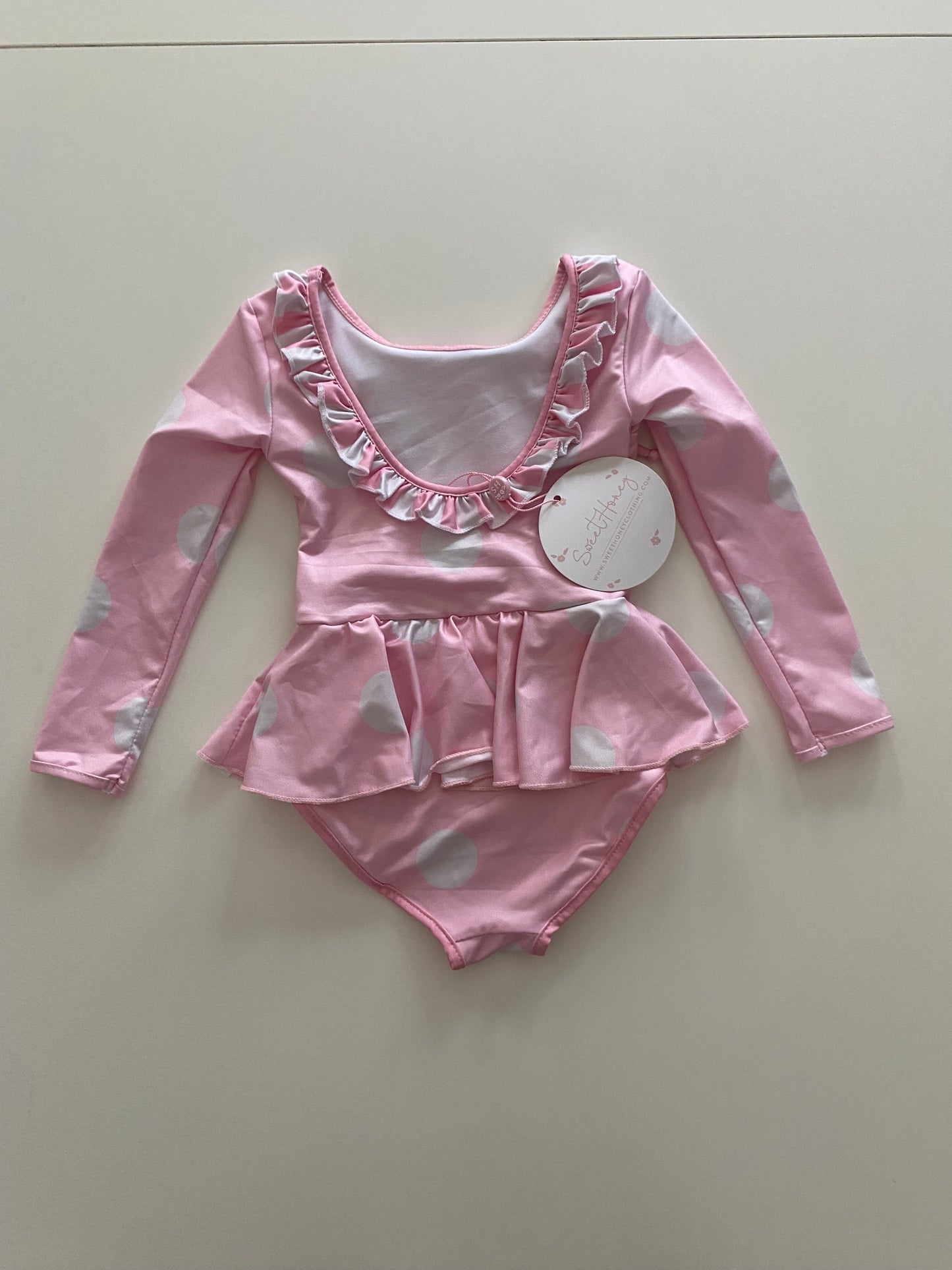 #117, SweetHoney Pink Polka Dot Leotard Girls 12M, New, *Reduced*