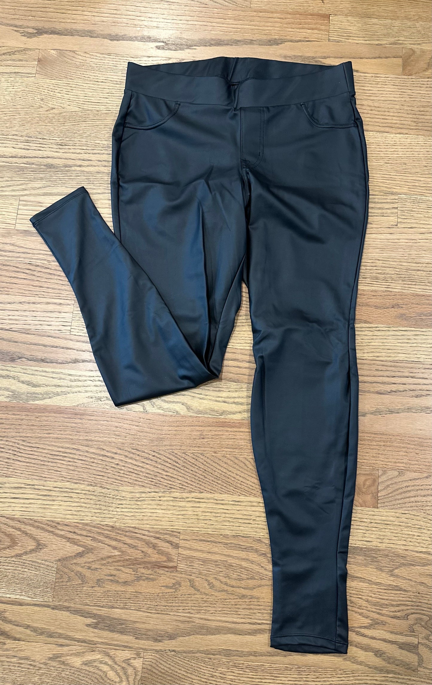 #198- Women’s, Torrid, Black Faux-Leather Leggings- XL