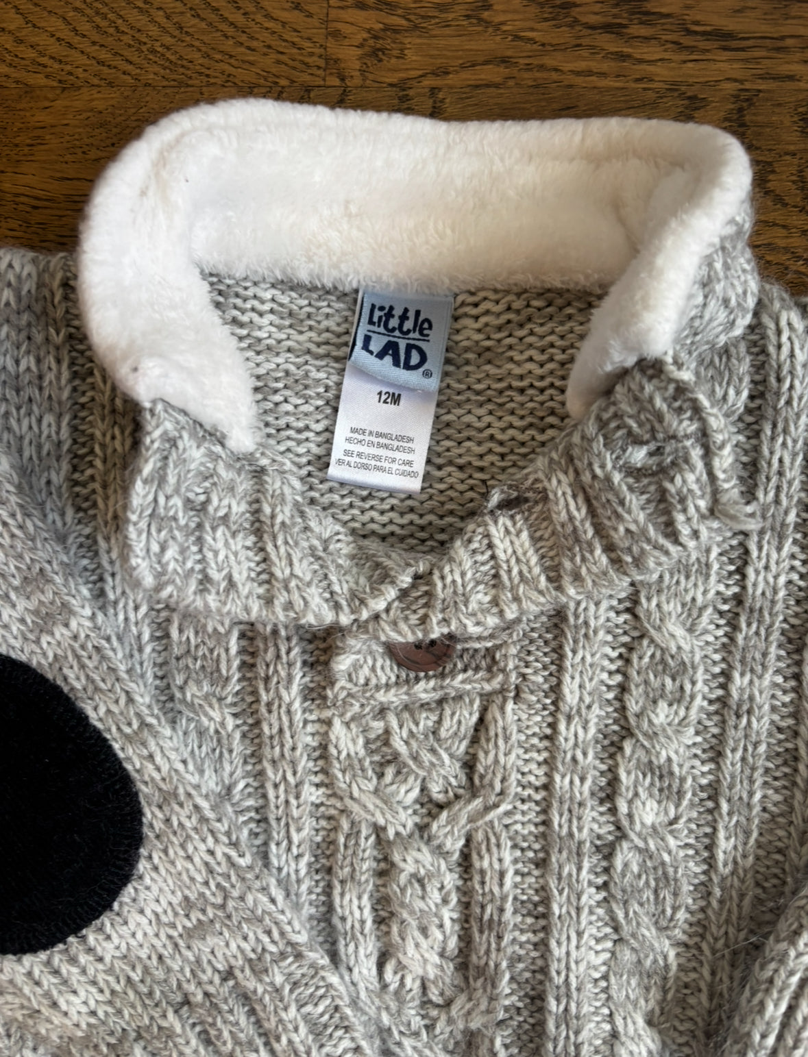 Seller #195 - Little Lad Boys Cable Knit Sweater with Elbow Patches - Size 12 Months
