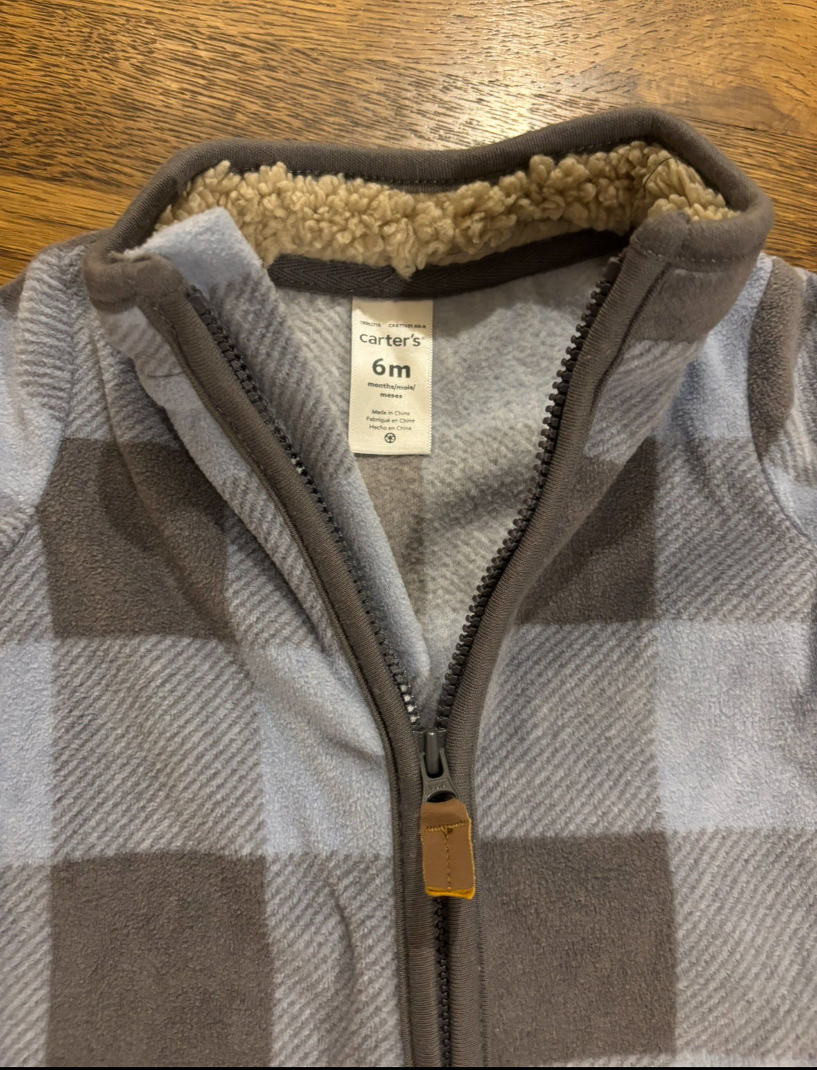 Seller #195 - *REDUCED* Carter’s Baby Blue Plaid Zip-Up Fleece Jumpsuit - Size 6 Months