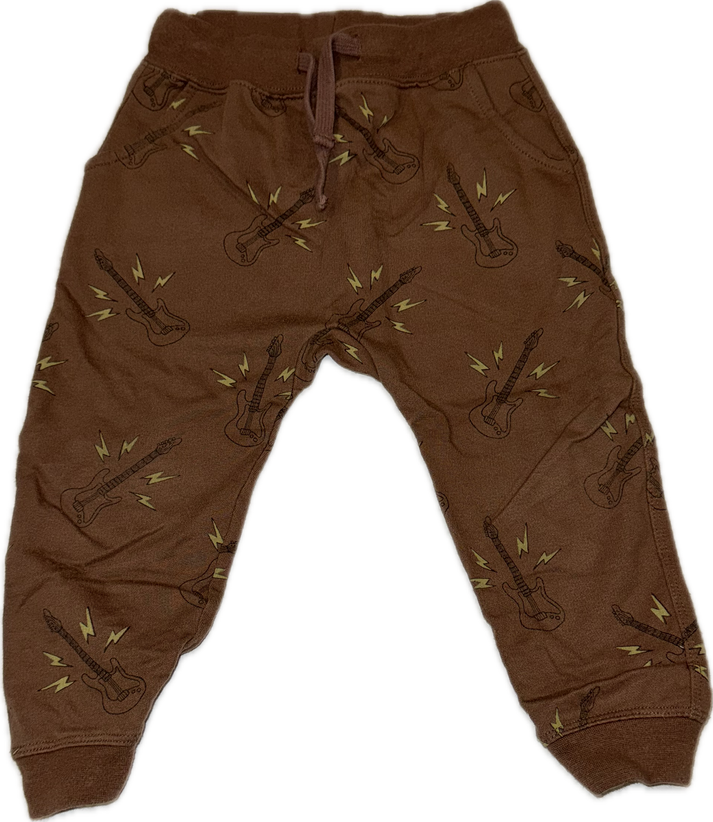 #38 Rylee + Cru 18-24 Months Boys Brown Guitar Print Sweatpants