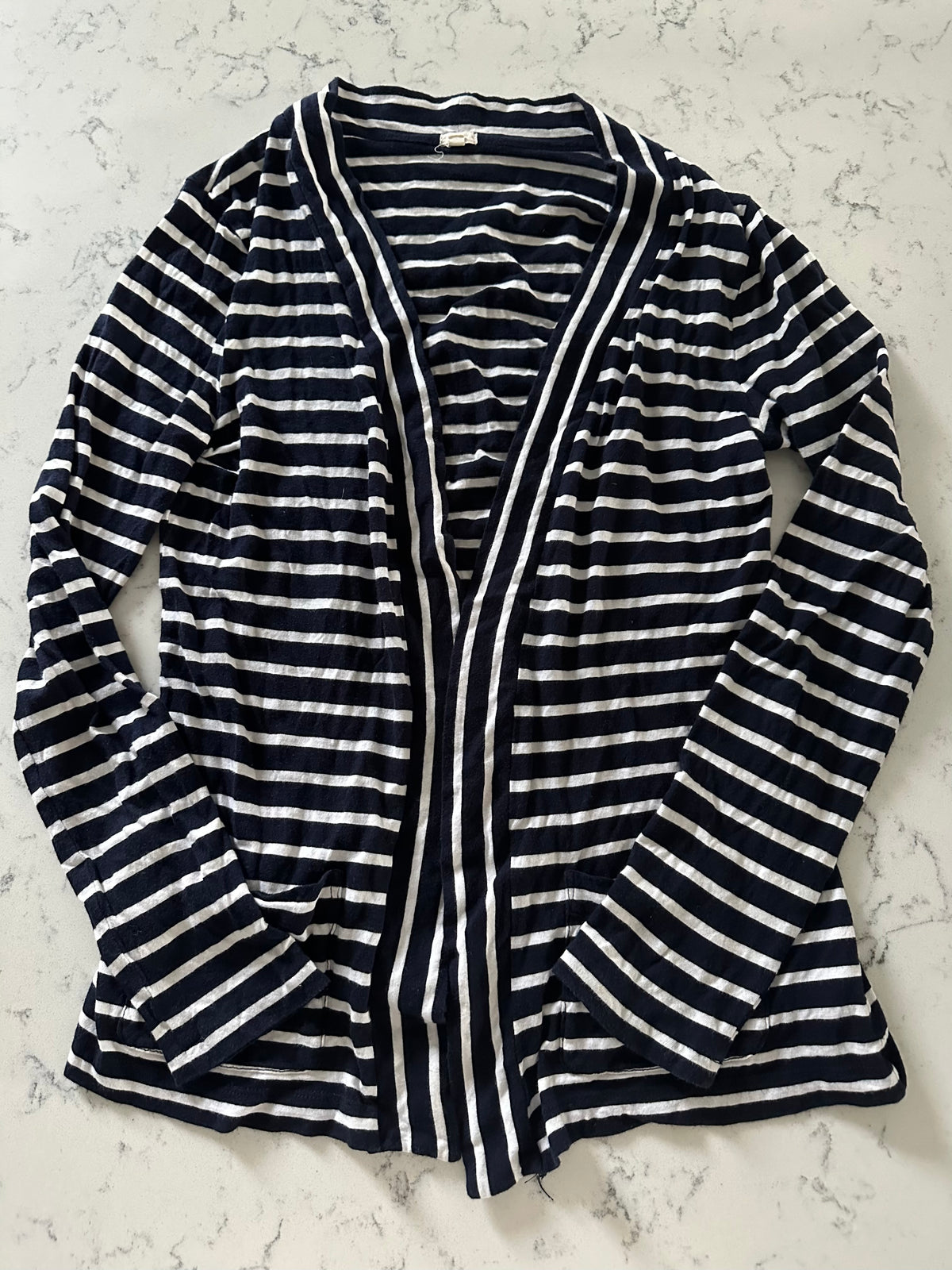 Seller 42, J Crew Navy Stripe Lightweight Cardigan, Women's Medium