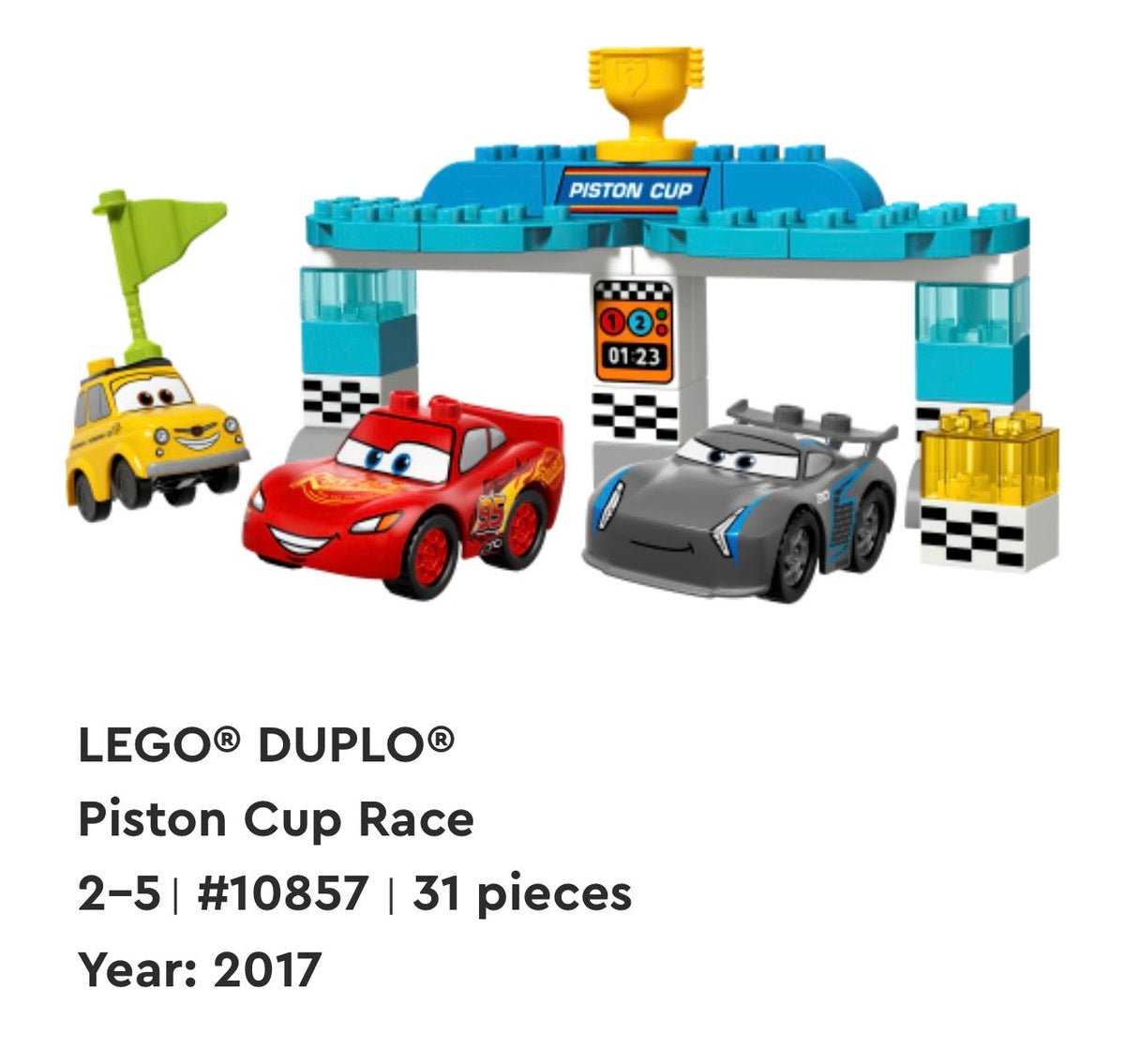 Seller#65 Lego duplo piston cup *missing green flag*