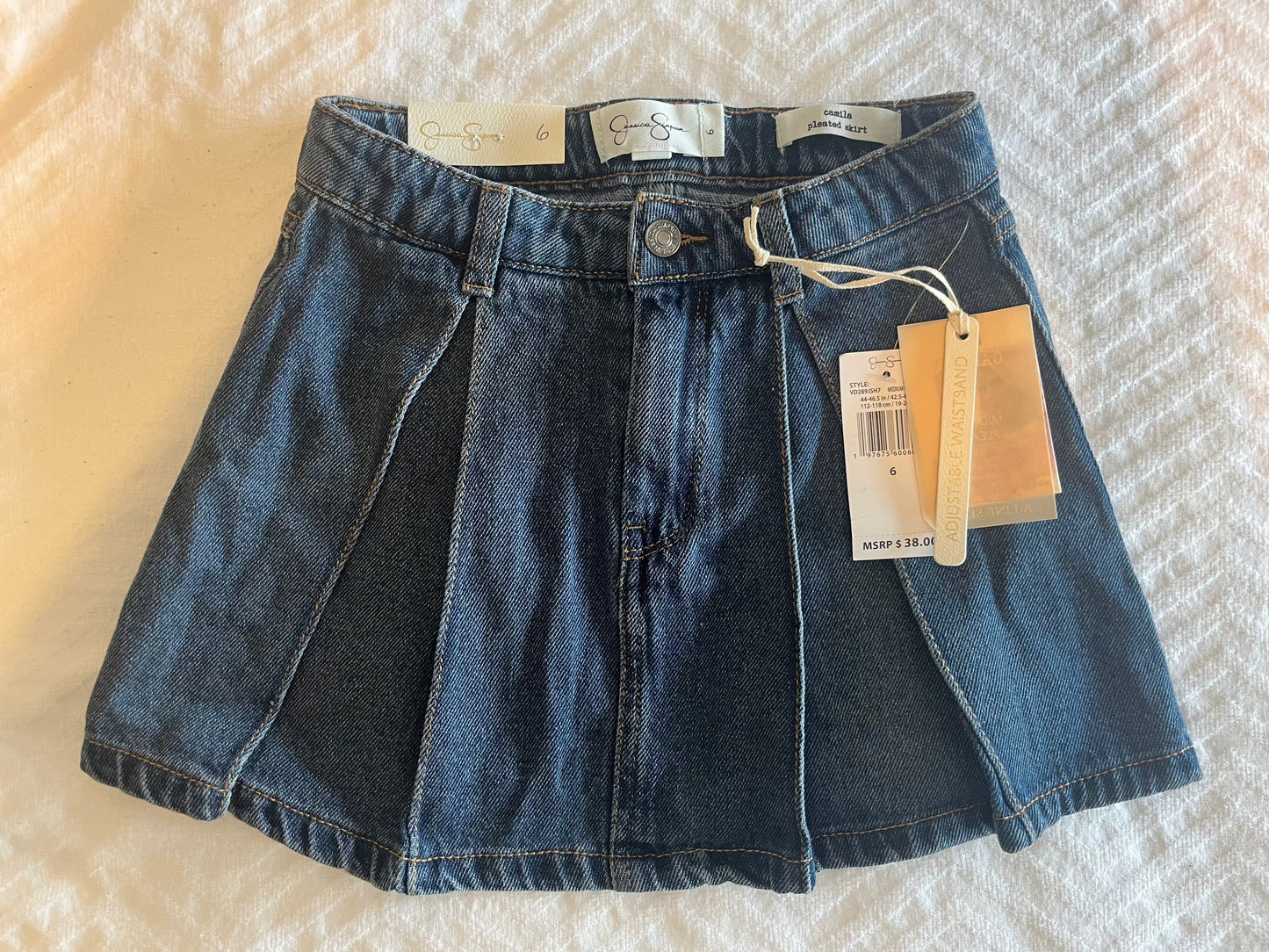 #109 NWT Jessica Simpson Girls Denim Pleated Skirt- Size 6