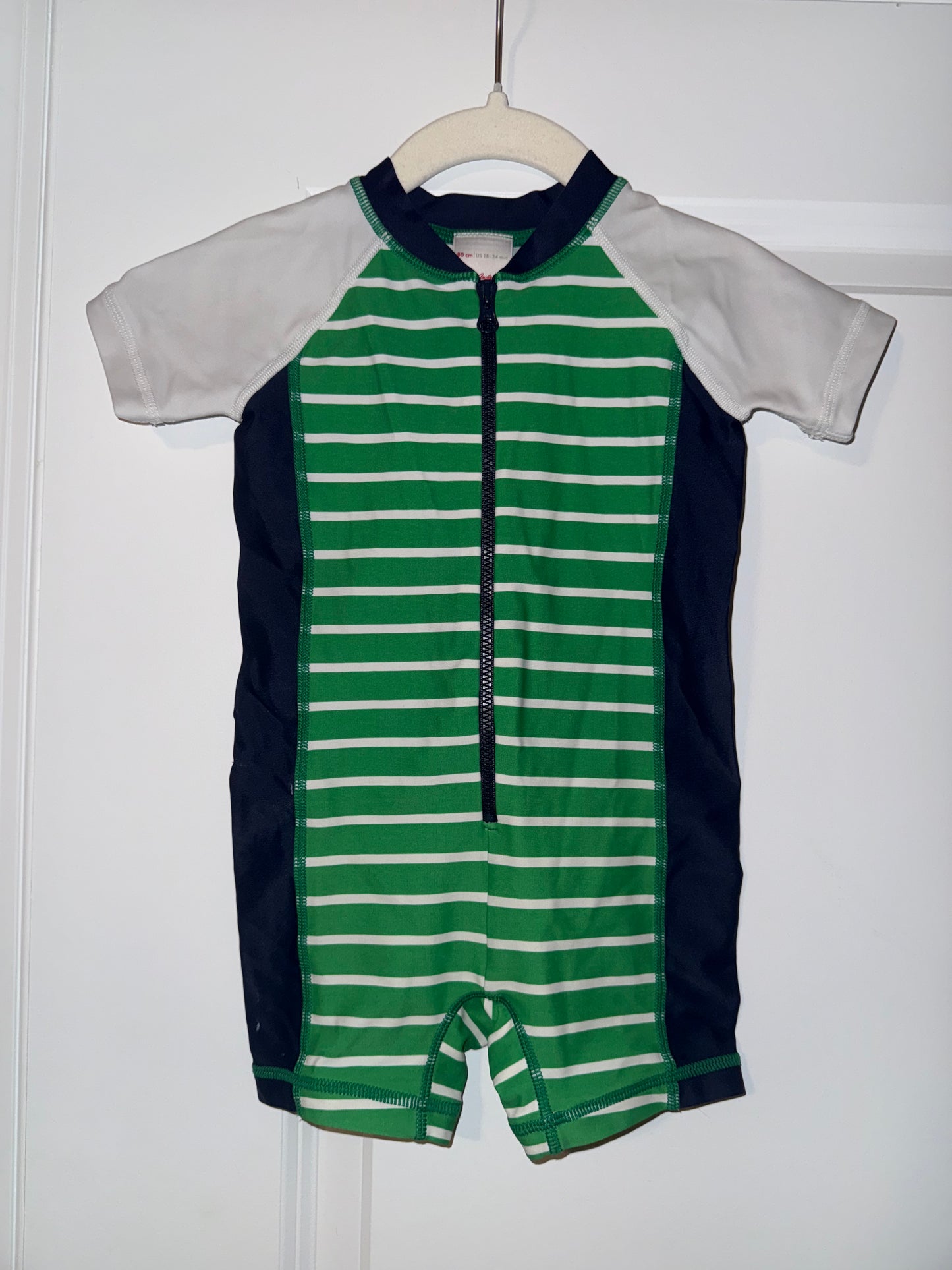 #106: 18-24m Hanna Andersson Green Stripe Rash Guard Swim Suit